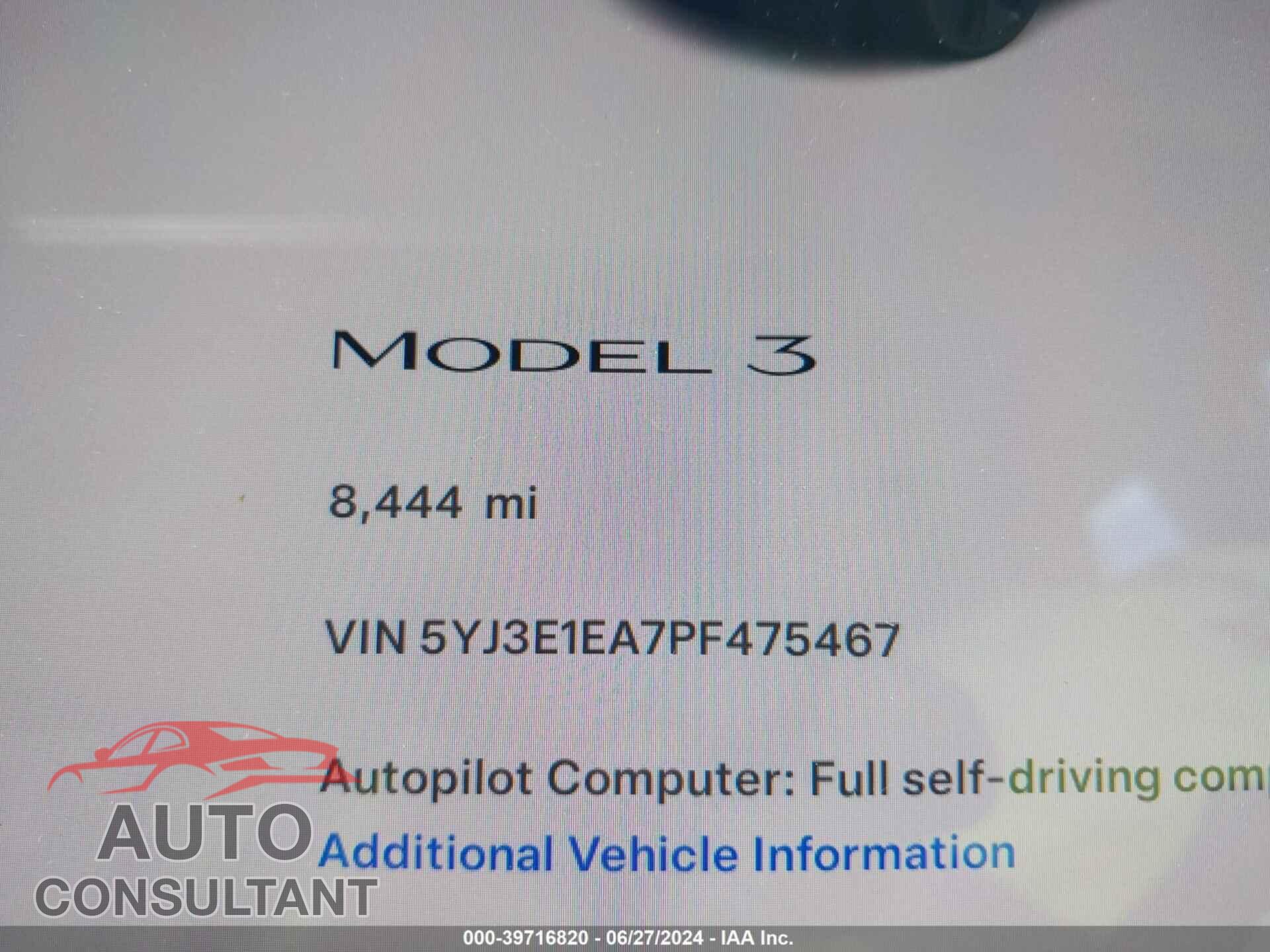 TESLA MODEL 3 2023 - 5YJ3E1EA7PF475467