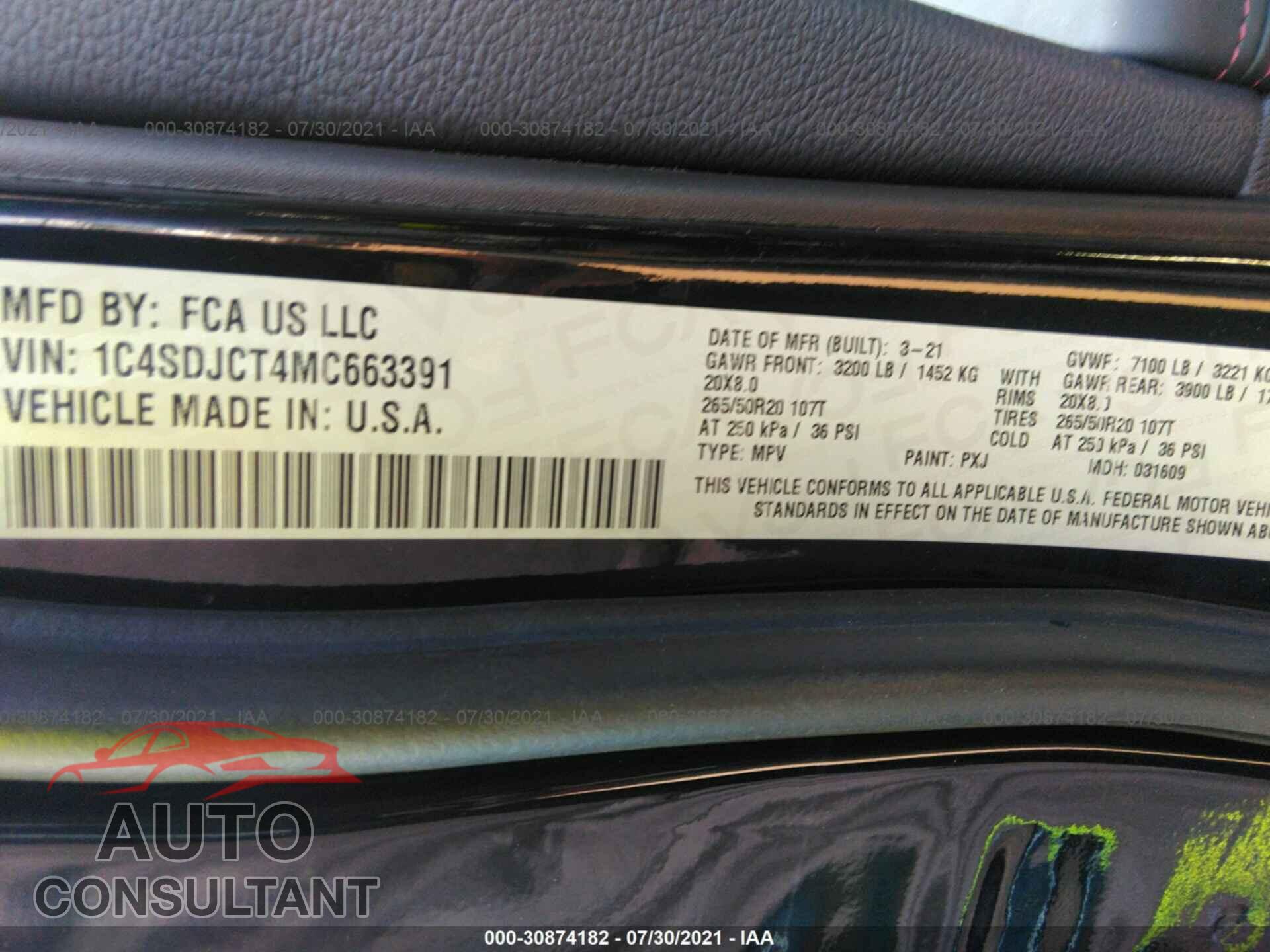 DODGE DURANGO 2021 - 1C4SDJCT4MC663391