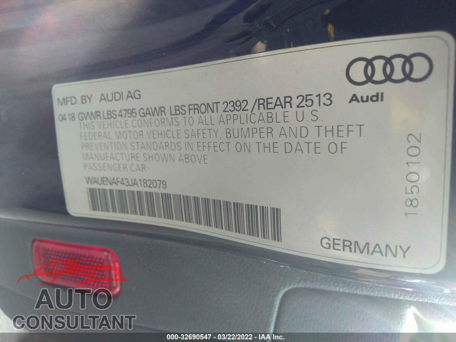 AUDI A4 2018 - WAUENAF43JA182079