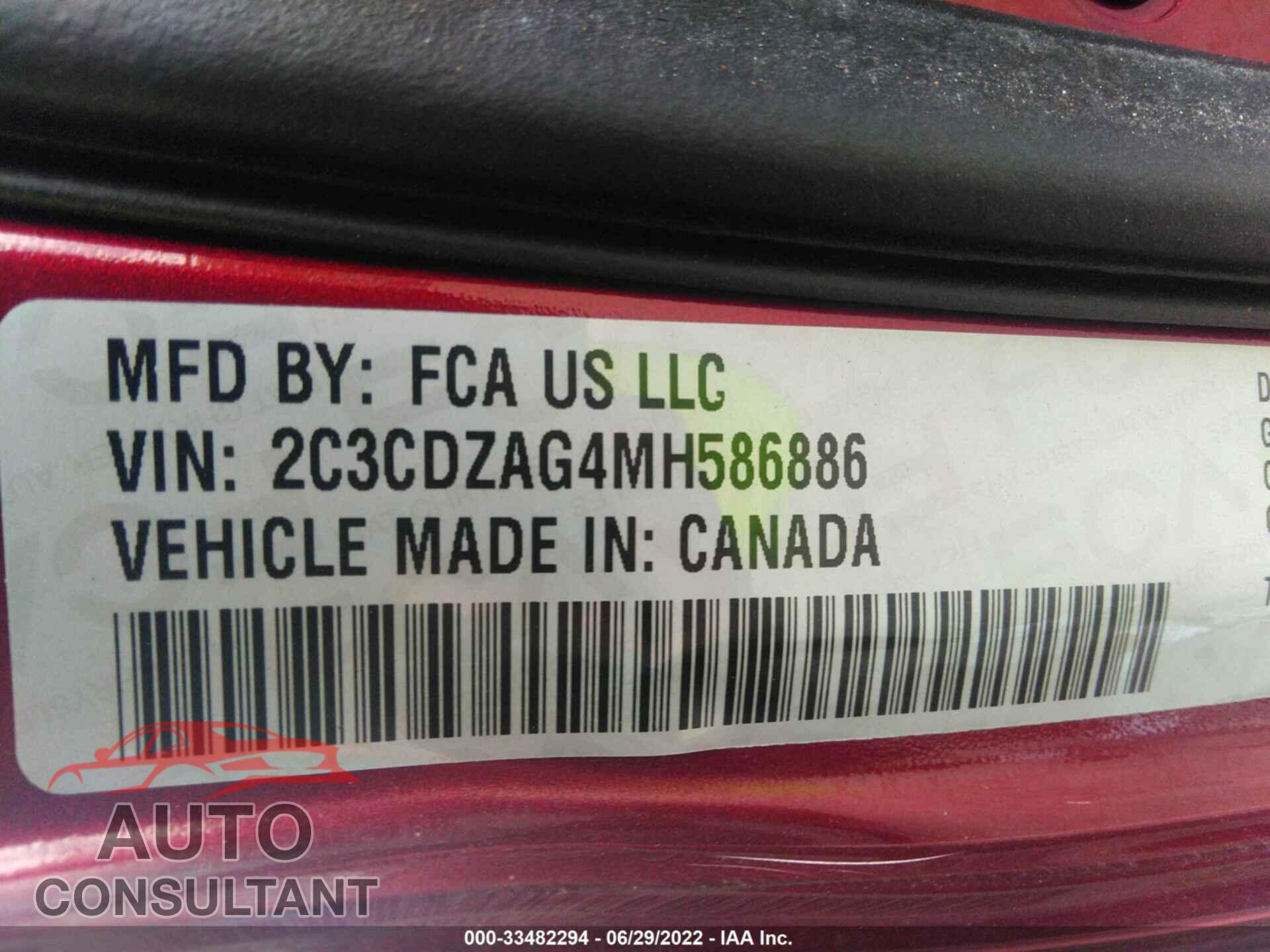 DODGE CHALLENGER 2021 - 2C3CDZAG4MH586886