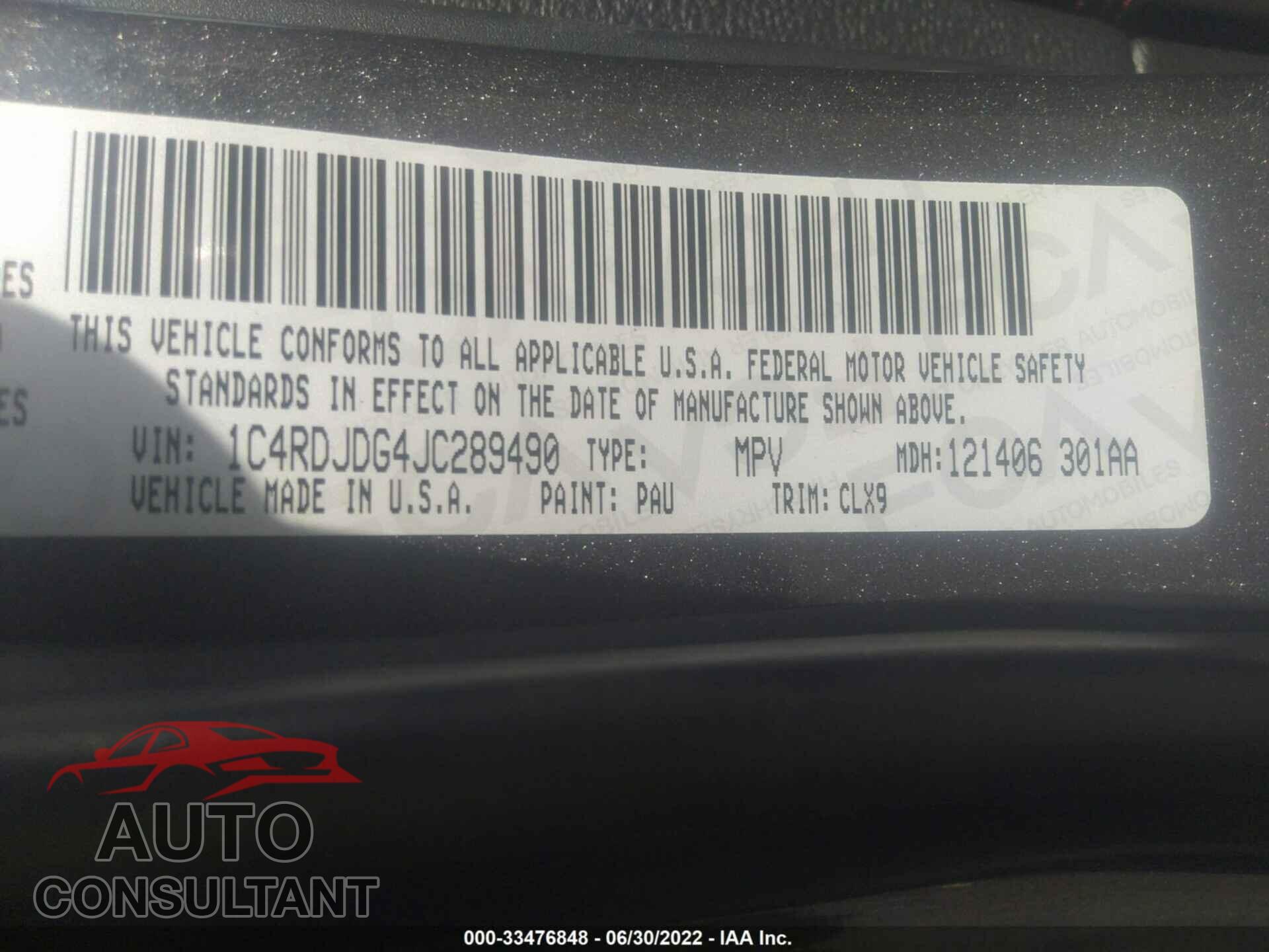 DODGE DURANGO 2018 - 1C4RDJDG4JC289490