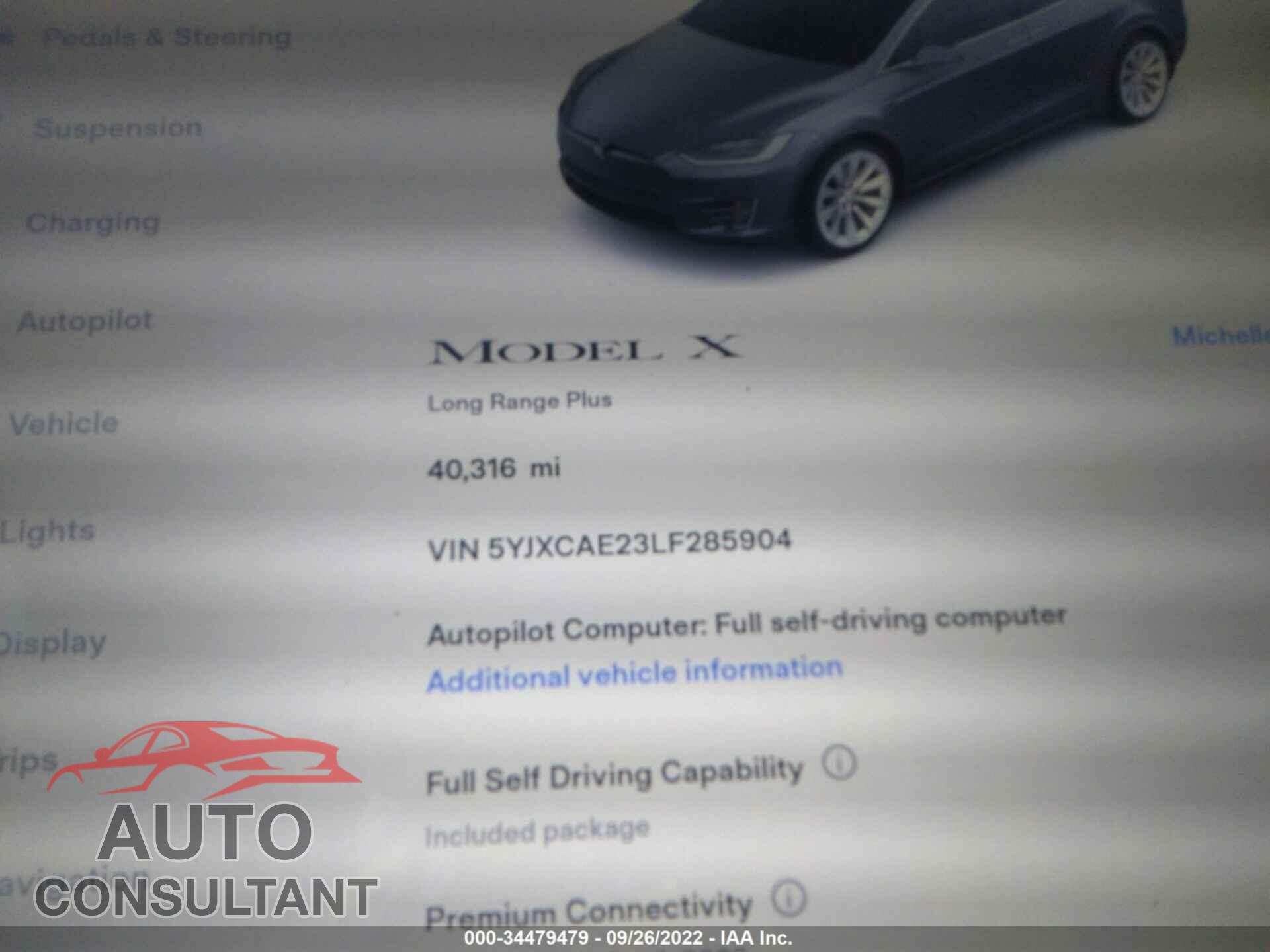 TESLA MODEL X 2020 - 5YJXCAE23LF285904