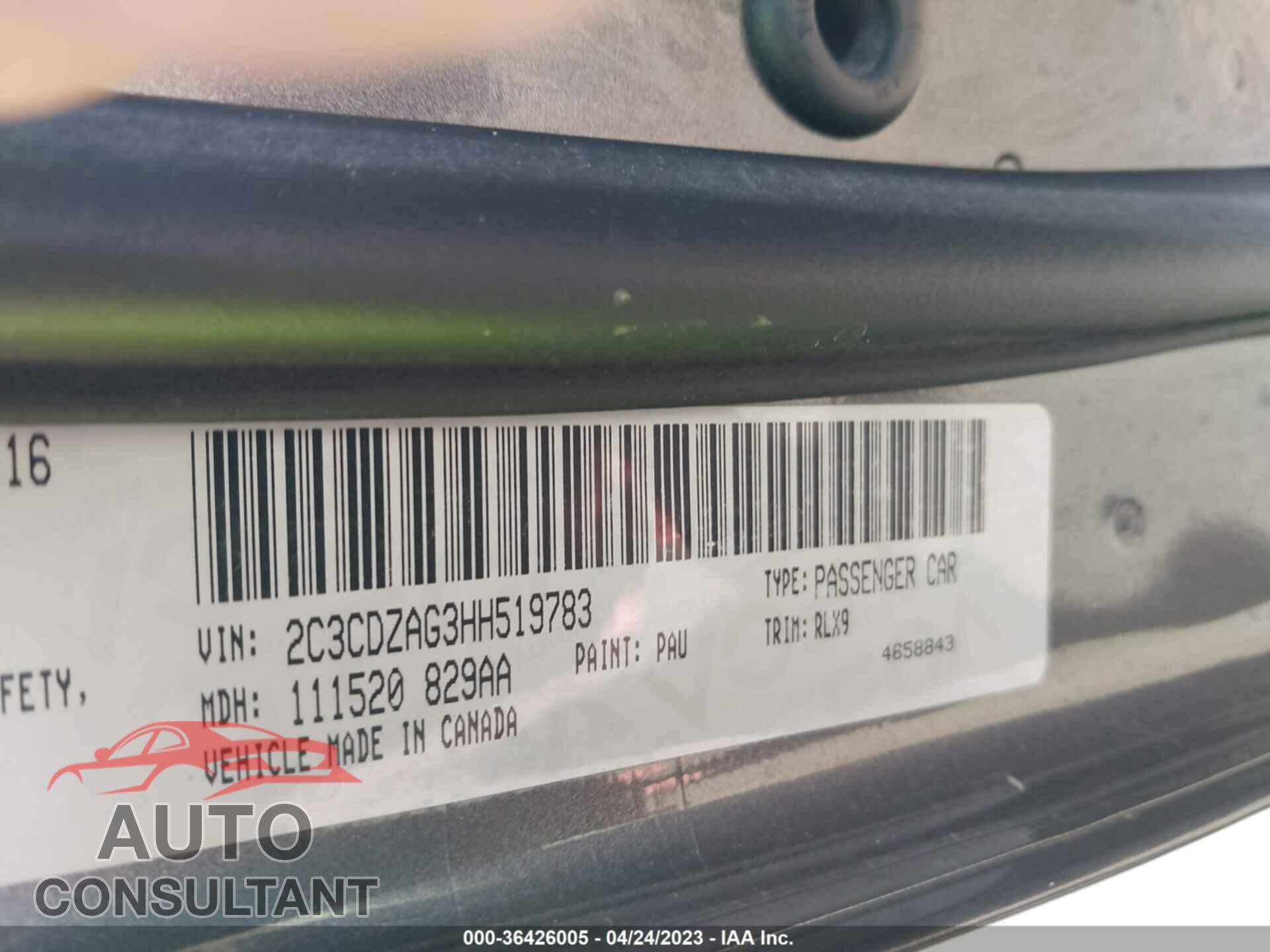 DODGE CHALLENGER 2017 - 2C3CDZAG3HH519783