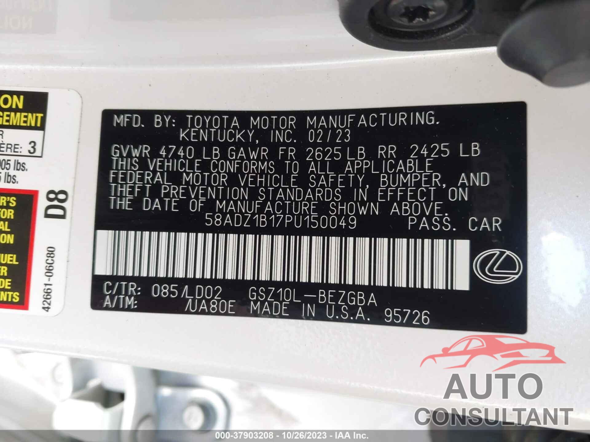 LEXUS ES 2023 - 58ADZ1B17PU150049