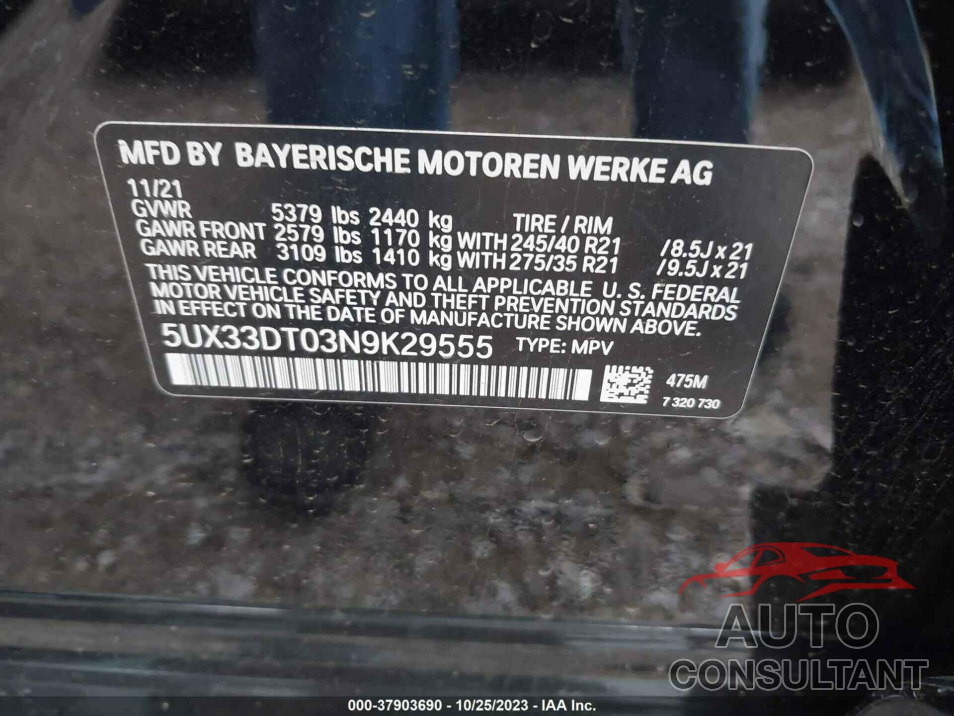 BMW X4 2022 - 5UX33DT03N9K29555