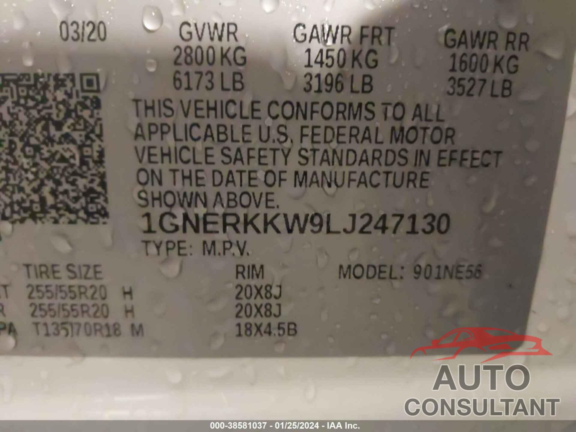 CHEVROLET TRAVERSE 2020 - 1GNERKKW9LJ247130