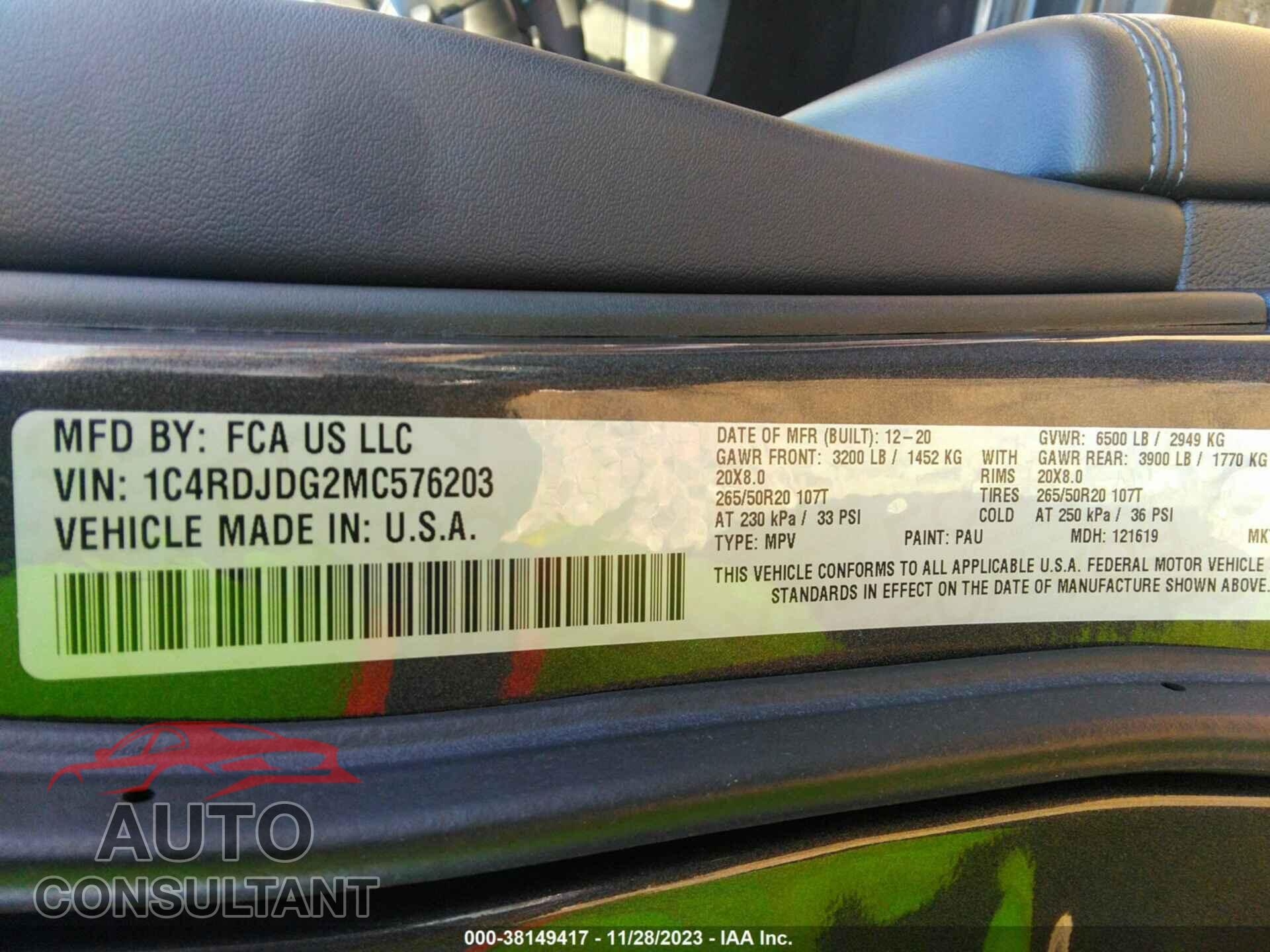 DODGE DURANGO 2021 - 1C4RDJDG2MC576203