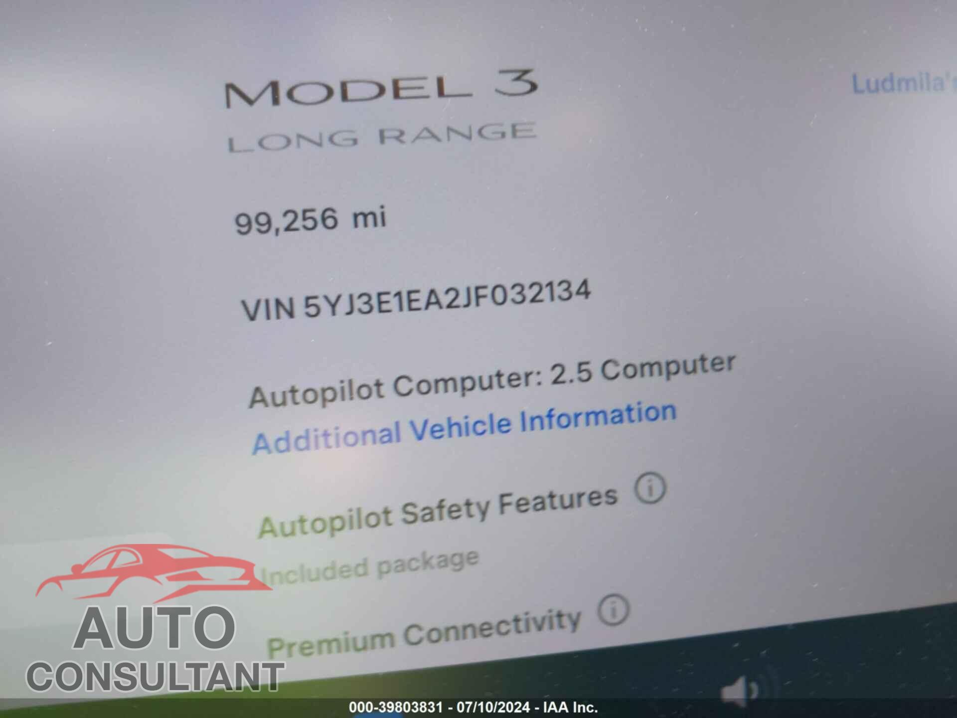 TESLA MODEL 3 2018 - 5YJ3E1EA2JF032134