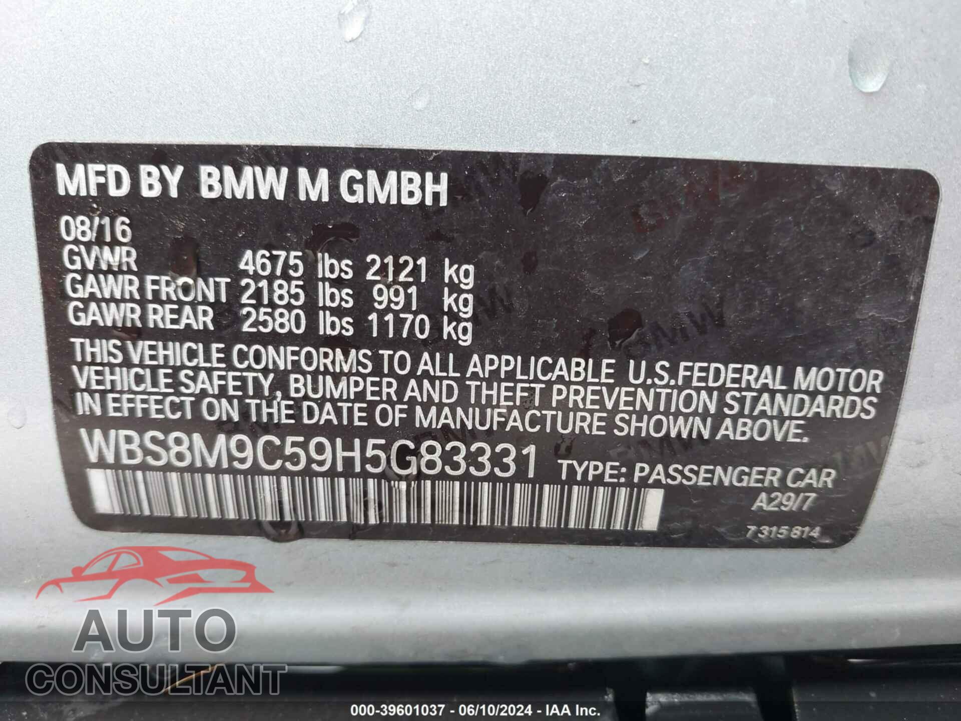 BMW M3 2017 - WBS8M9C59H5G83331
