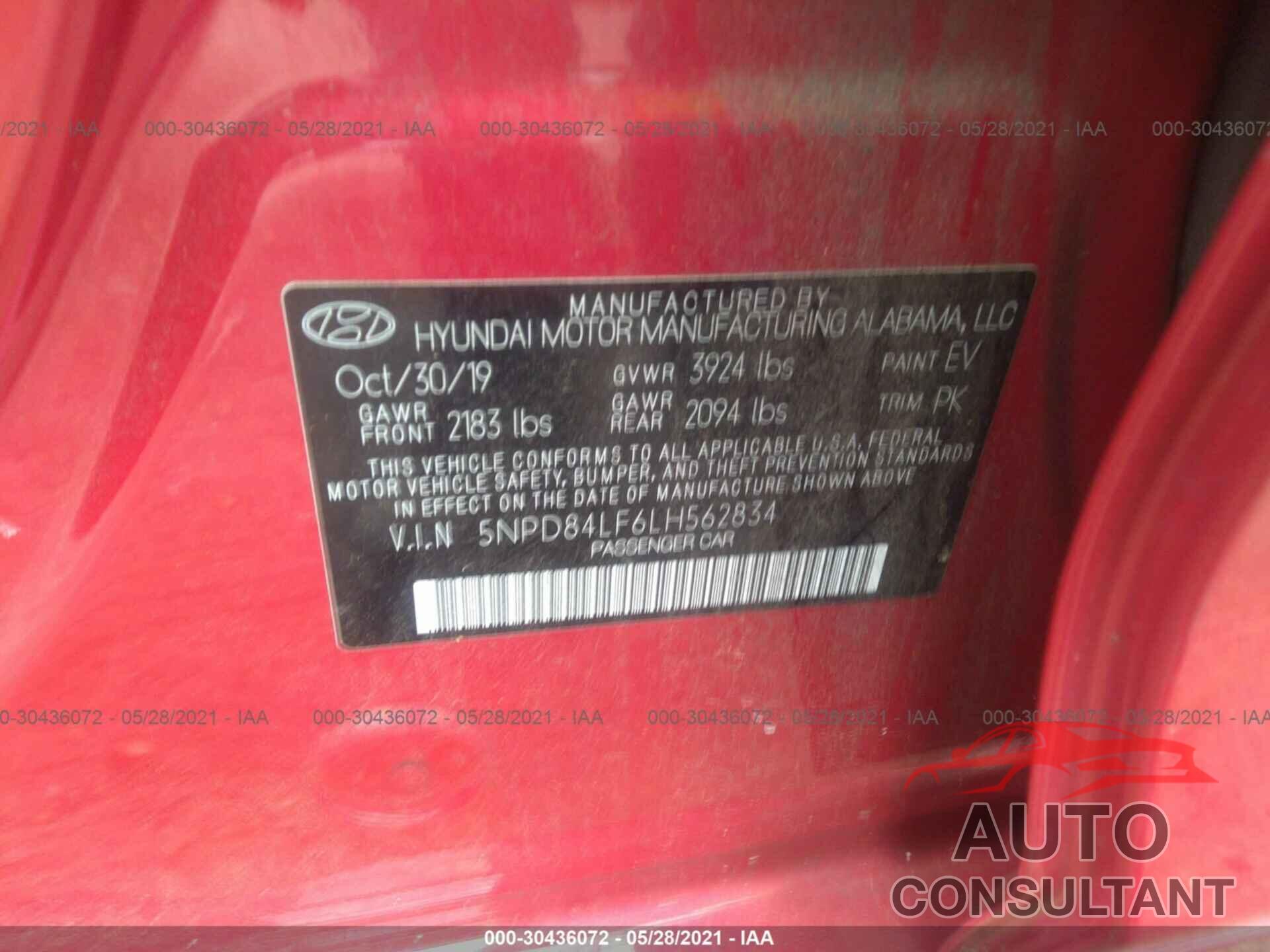HYUNDAI ELANTRA 2020 - 5NPD84LF6LH562834