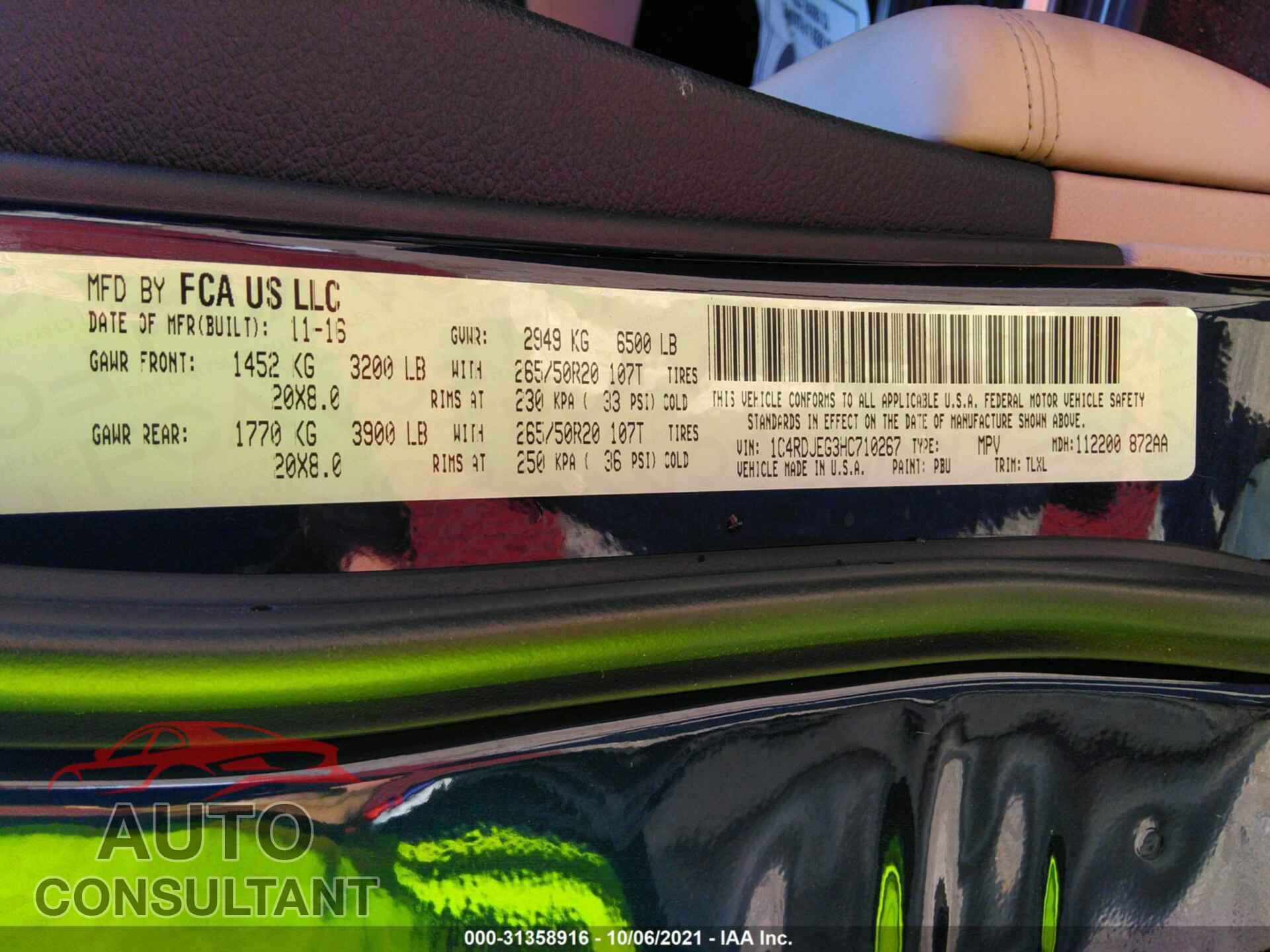 DODGE DURANGO 2017 - 1C4RDJEG3HC710267
