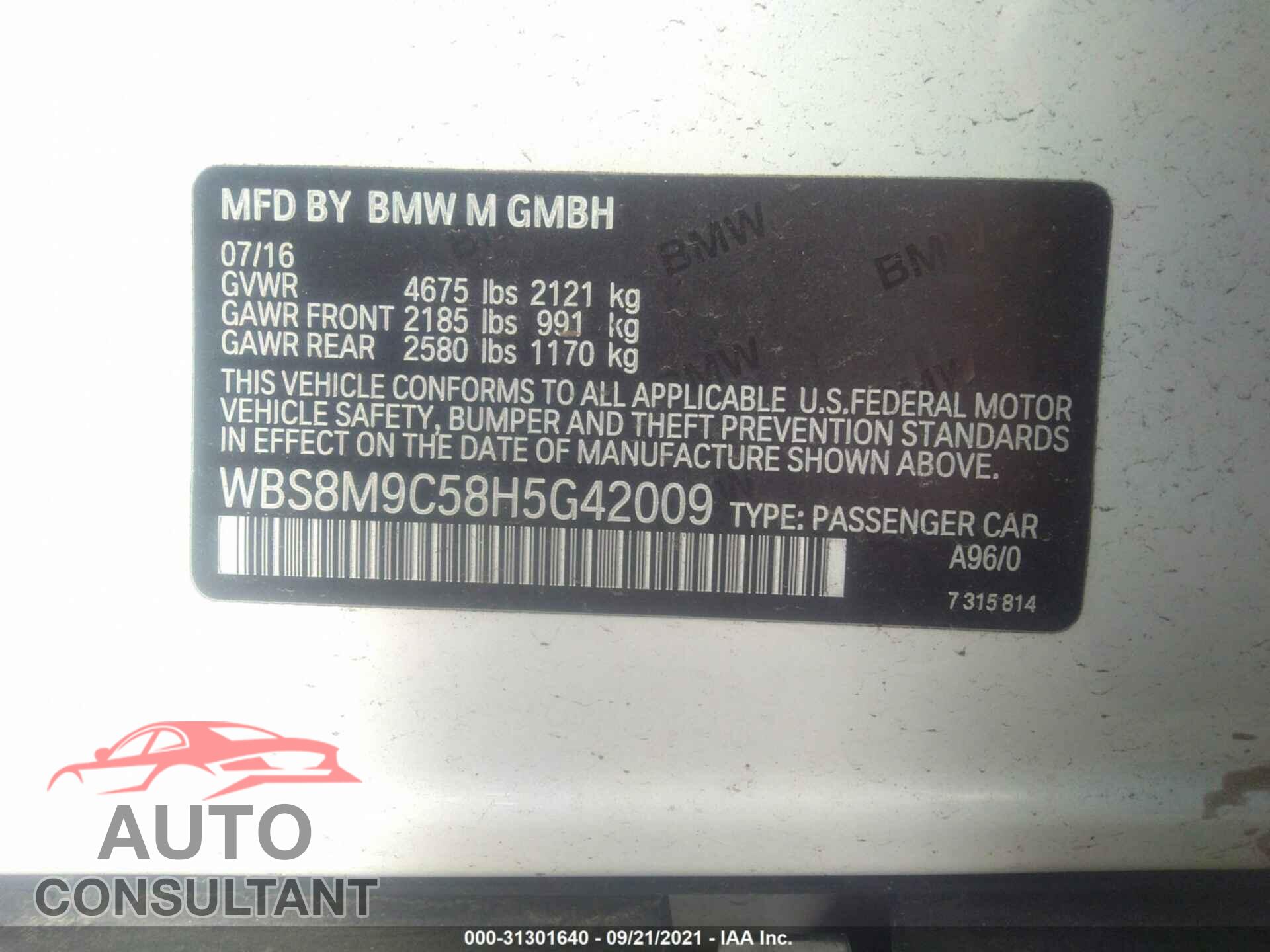BMW M3 2017 - WBS8M9C58H5G42009