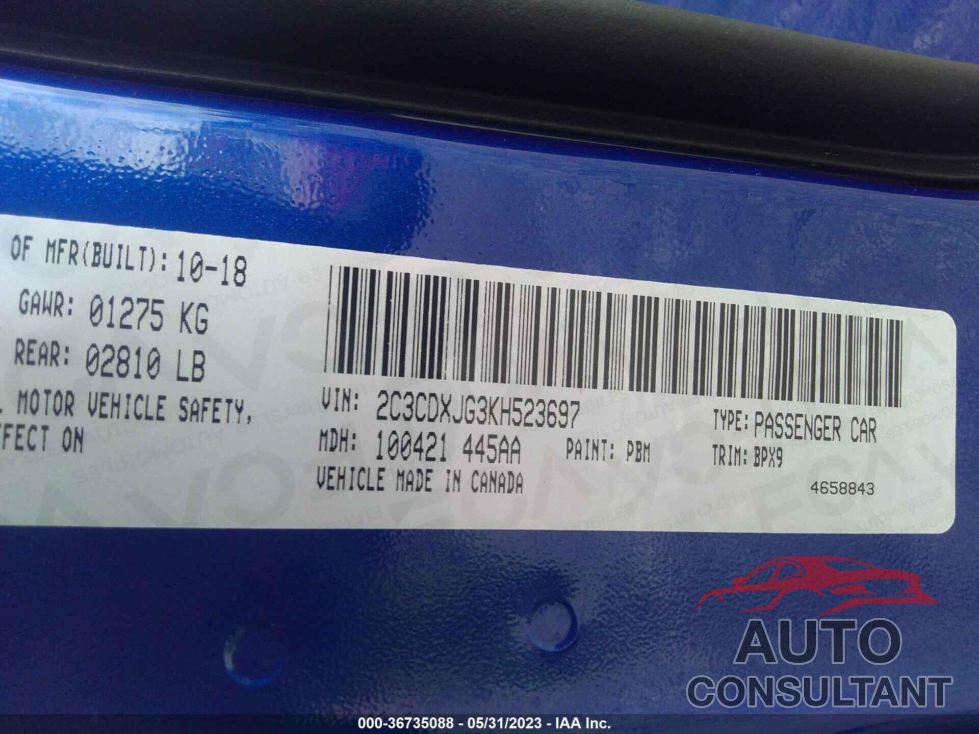 DODGE CHARGER 2019 - 2C3CDXJG3KH523697