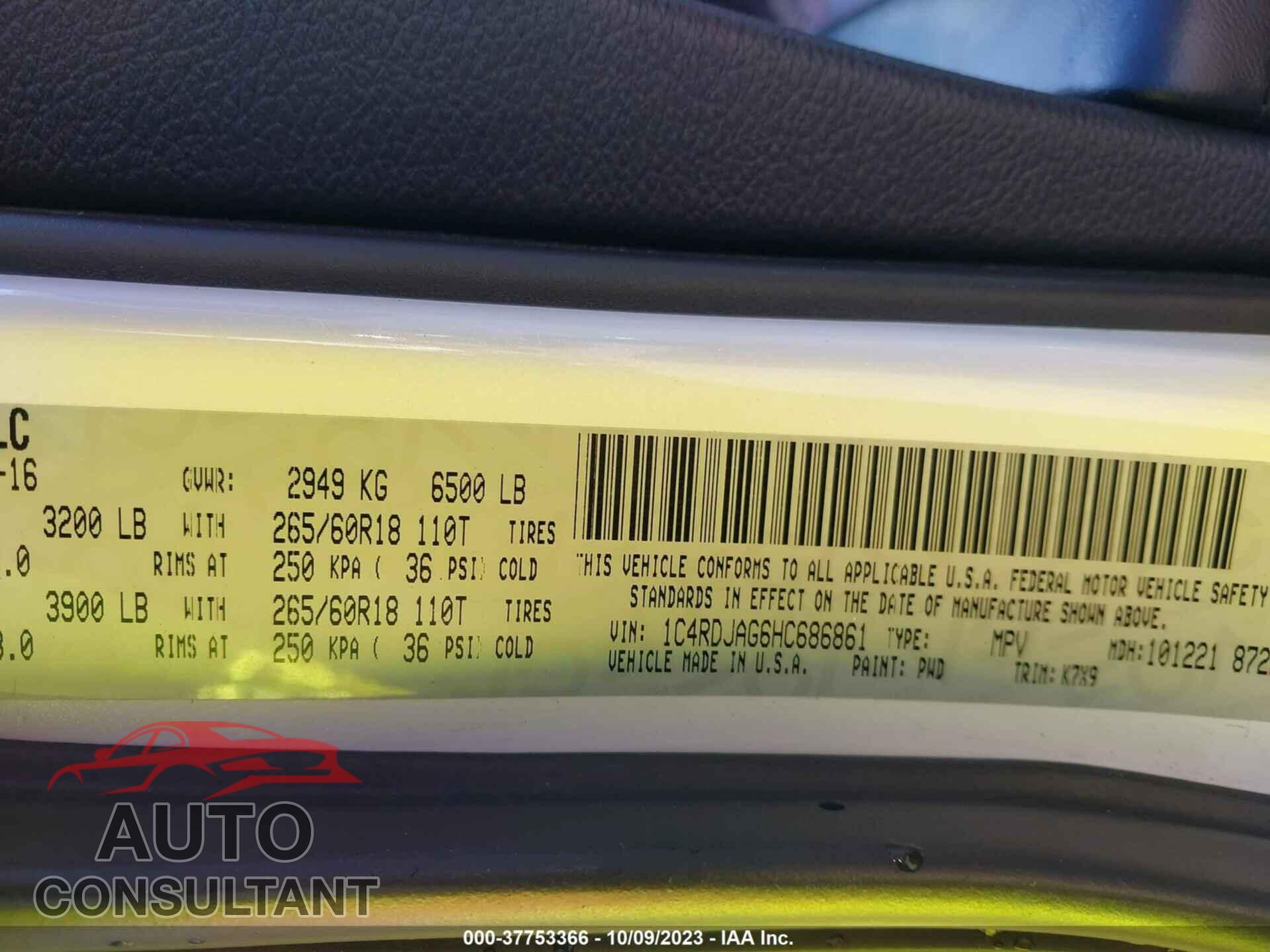 DODGE DURANGO 2017 - 1C4RDJAG6HC686861