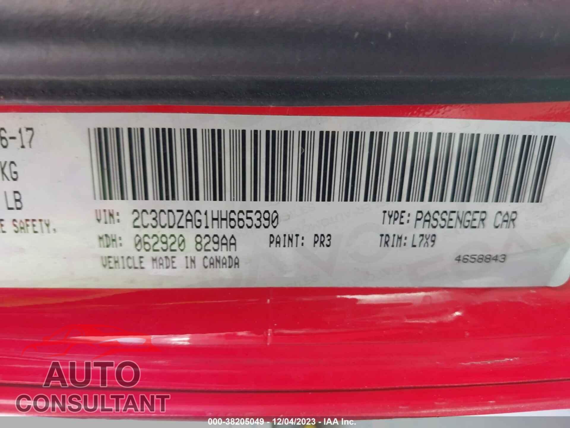 DODGE CHALLENGER 2017 - 2C3CDZAG1HH665390