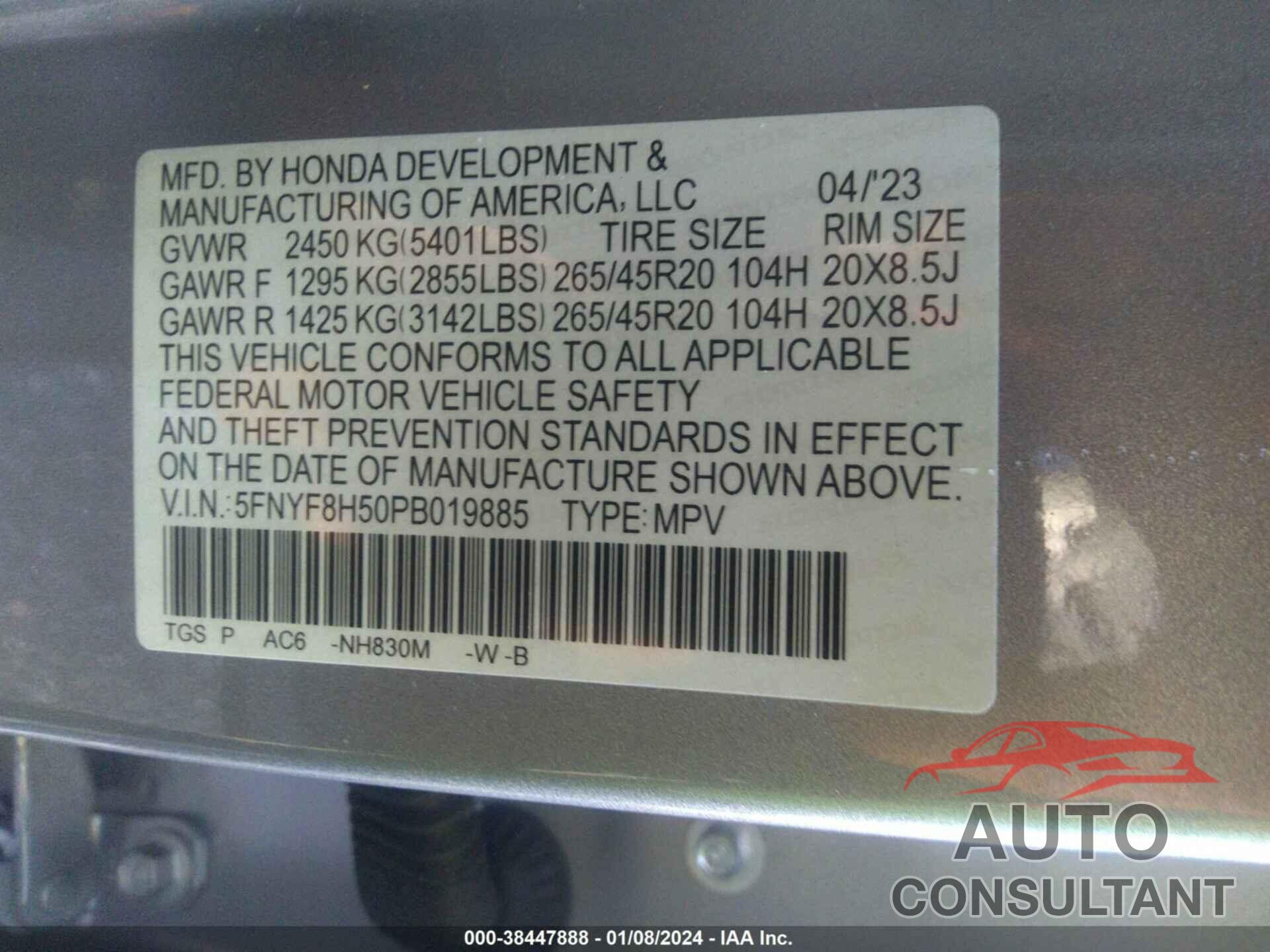 HONDA PASSPORT 2023 - 5FNYF8H50PB019885