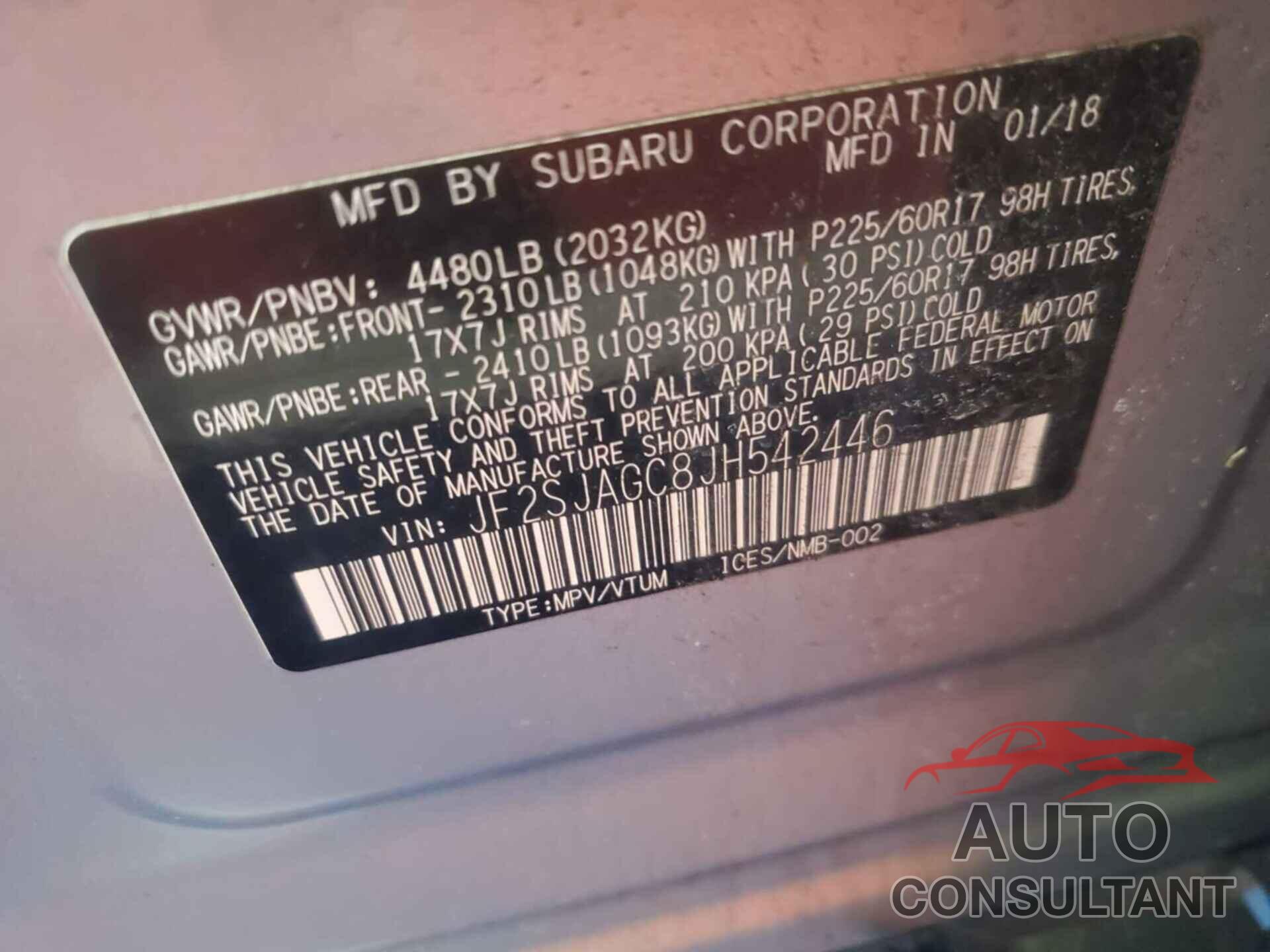 SUBARU FORESTER 2018 - JF2SJAGC8JH542446