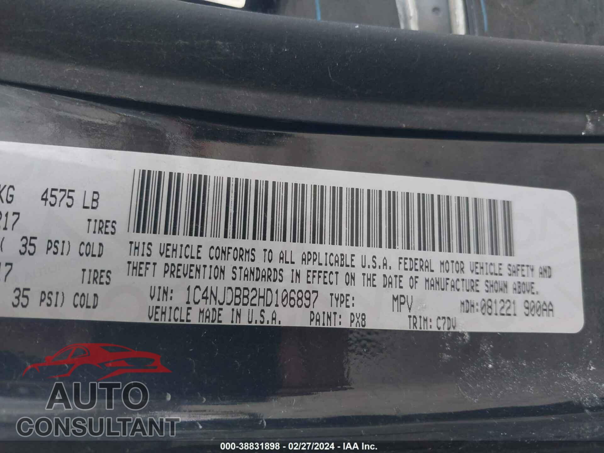 JEEP COMPASS 2017 - 1C4NJDBB2HD106897