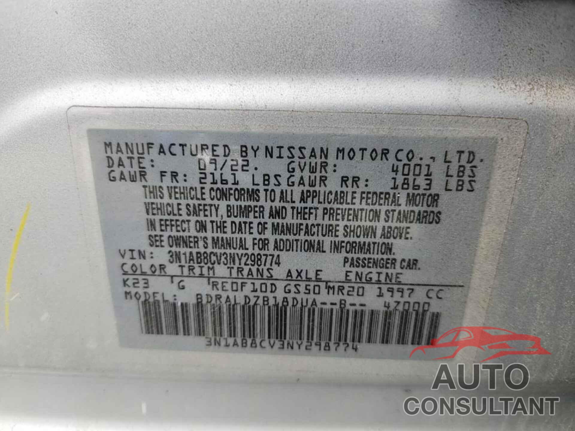 NISSAN SENTRA 2022 - 3N1AB8CV3NY298774