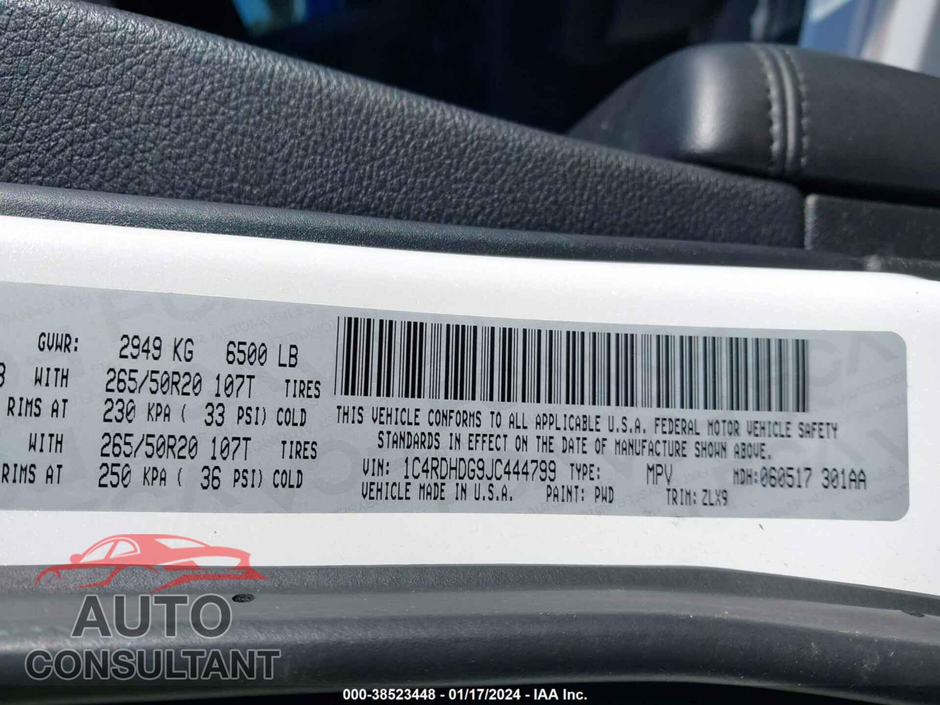 DODGE DURANGO 2018 - 1C4RDHDG9JC444799
