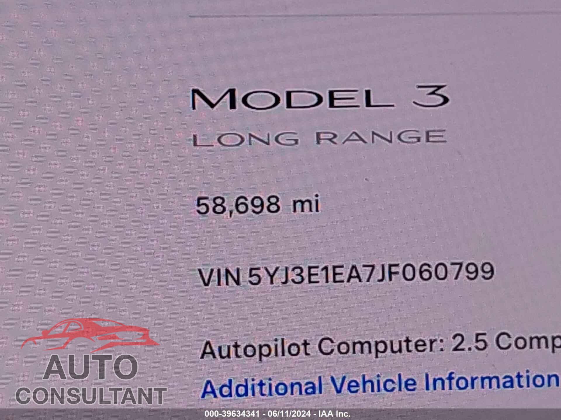 TESLA MODEL 3 2018 - 5YJ3E1EA7JF060799