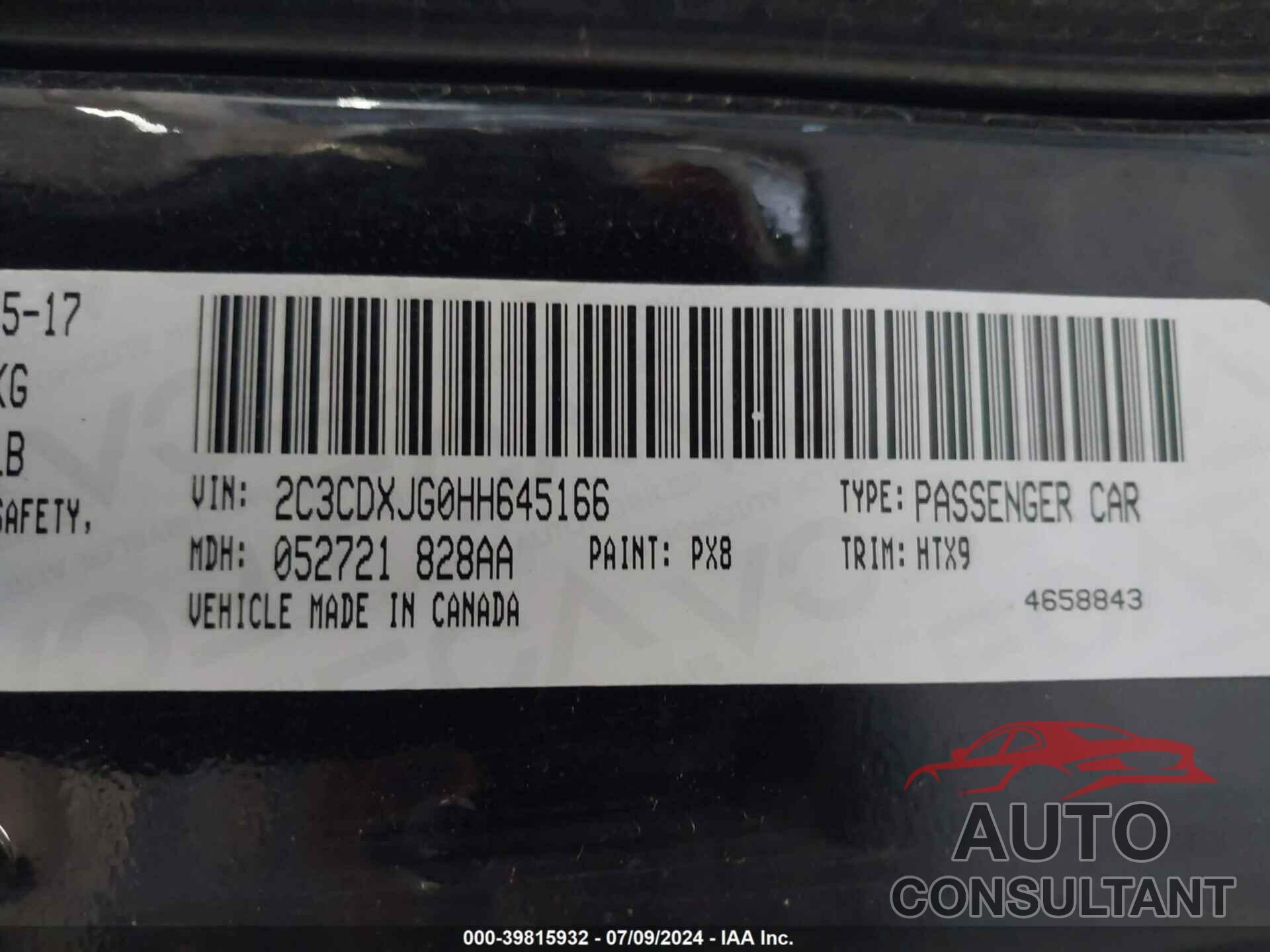 DODGE CHARGER 2017 - 2C3CDXJG0HH645166