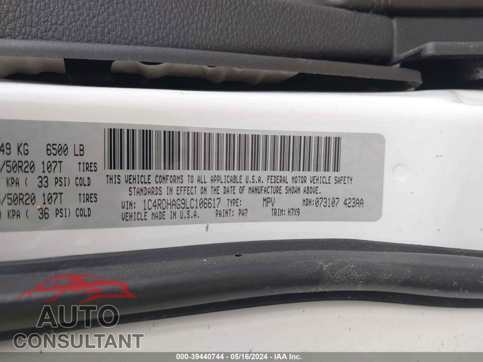 DODGE DURANGO 2020 - 1C4RDHAG9LC106617