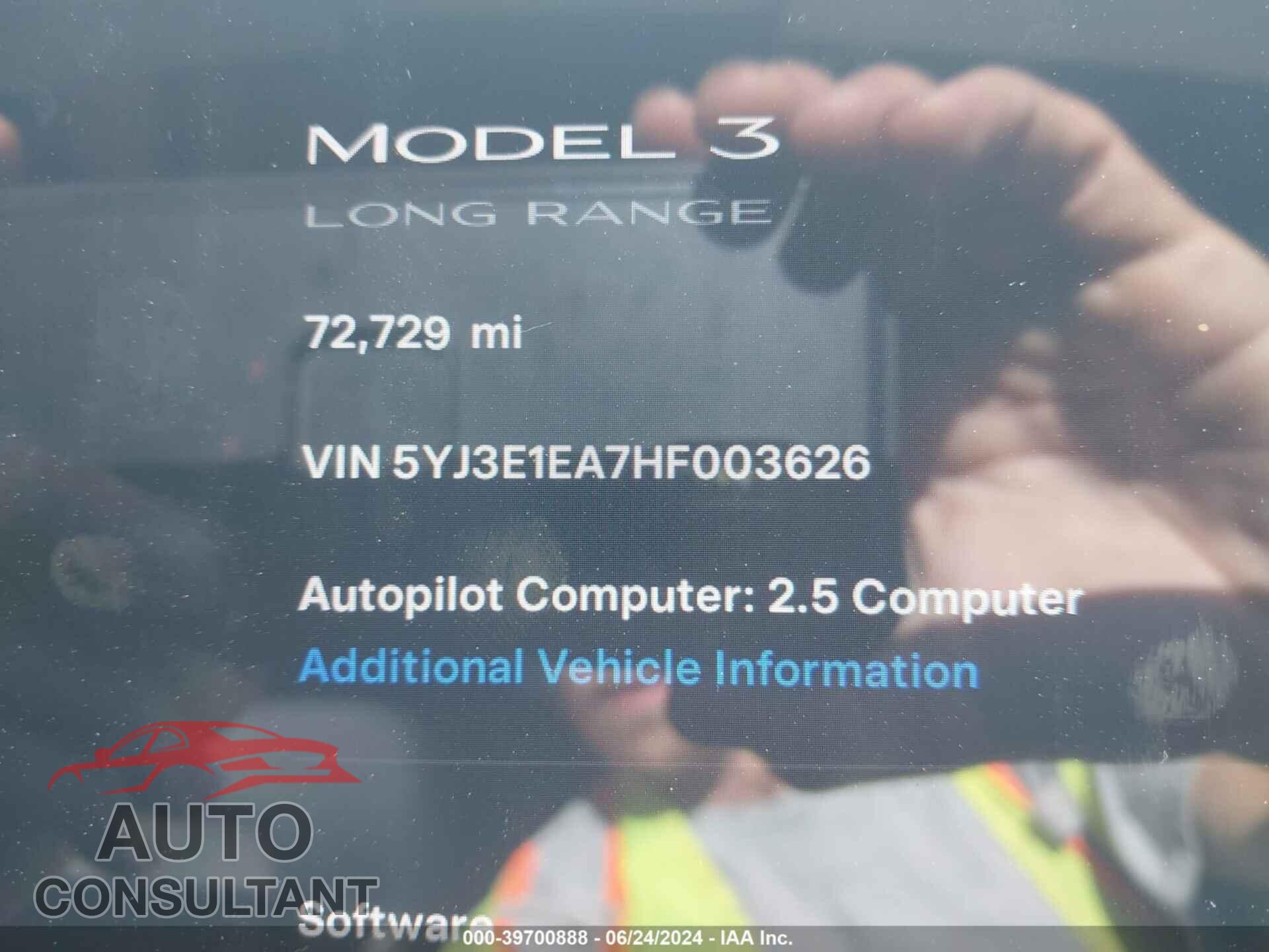 TESLA MODEL 3 2017 - 5YJ3E1EA7HF003626