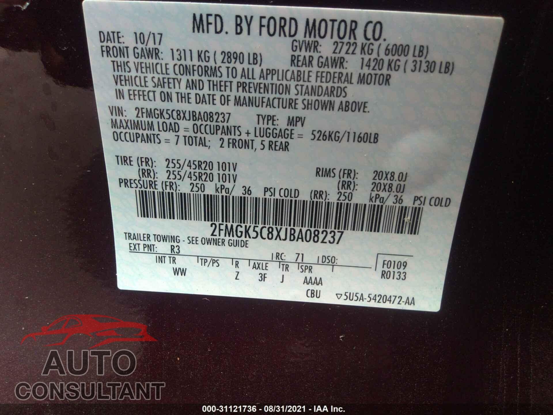 FORD FLEX 2018 - 2FMGK5C8XJBA08237