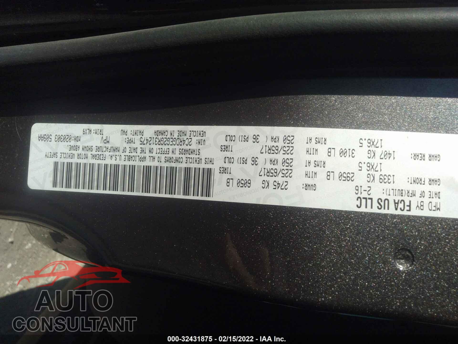 DODGE GRAND CARAVAN 2016 - 2C4RDGEG2GR312475