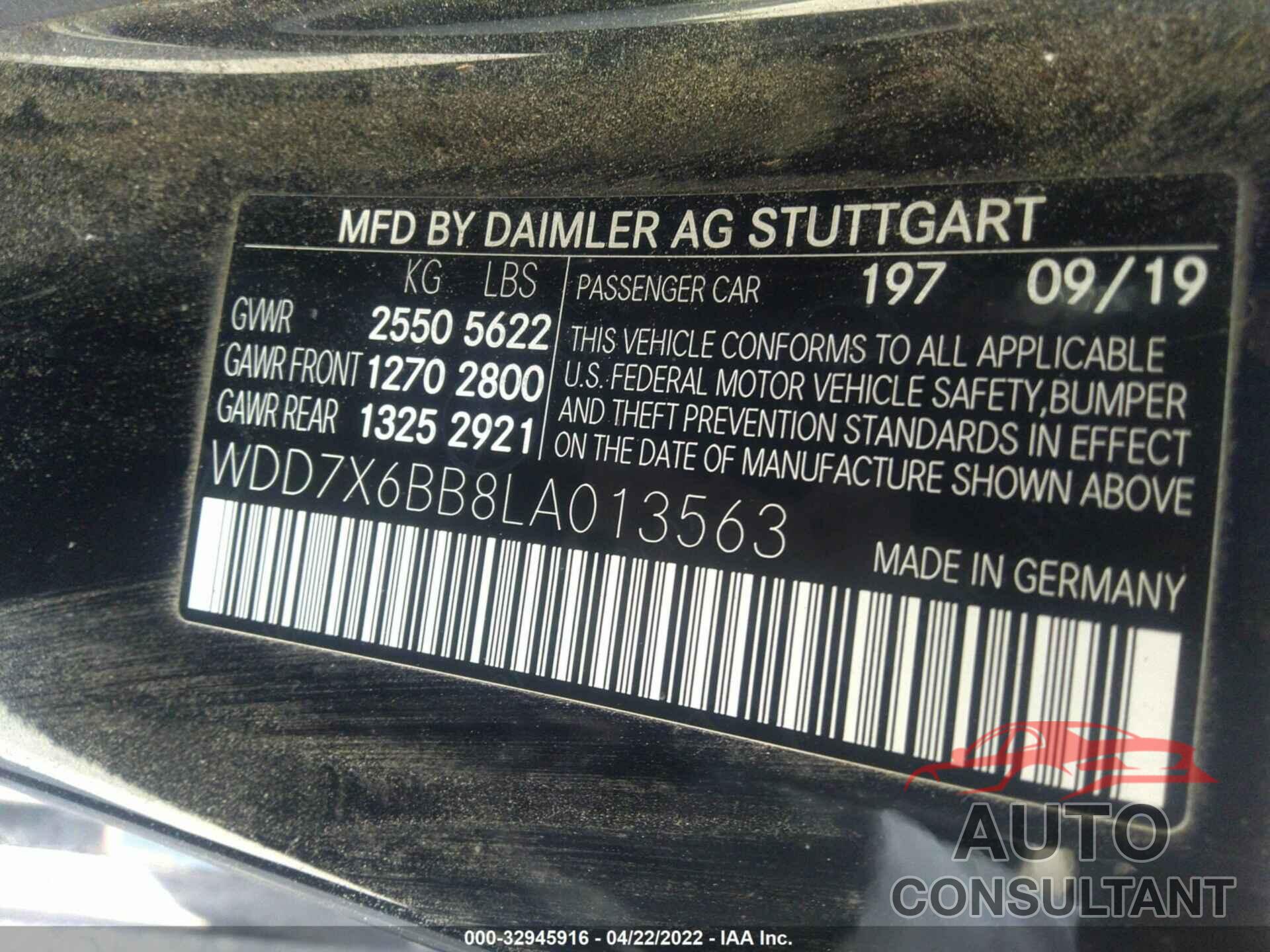 MERCEDES-BENZ AMG GT 2020 - WDD7X6BB8LA013563