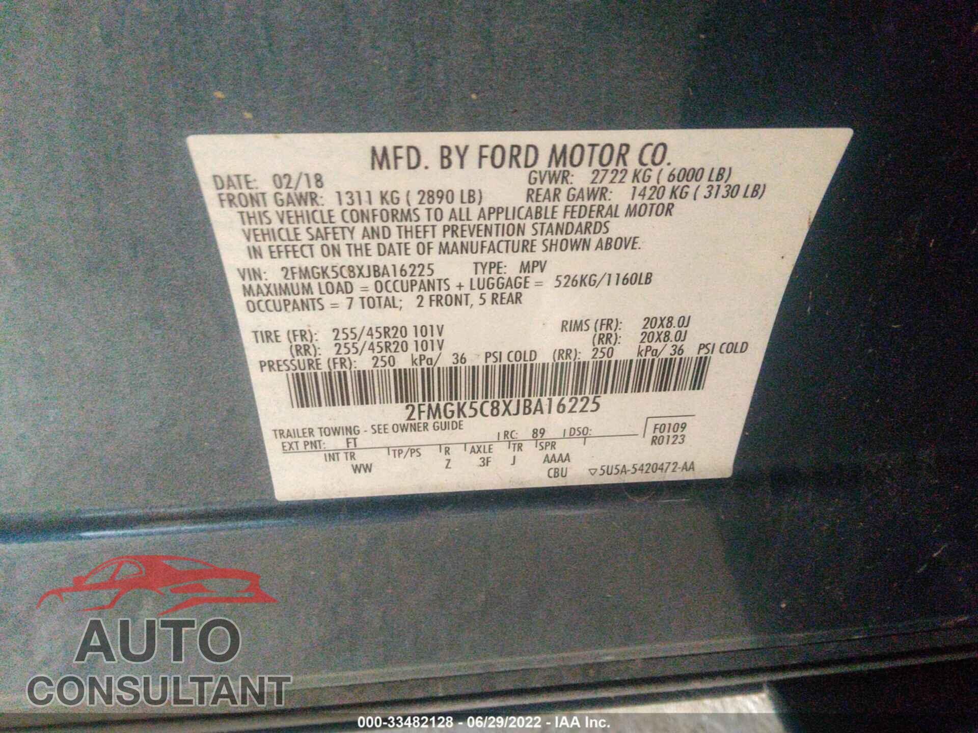 FORD FLEX 2018 - 2FMGK5C8XJBA16225