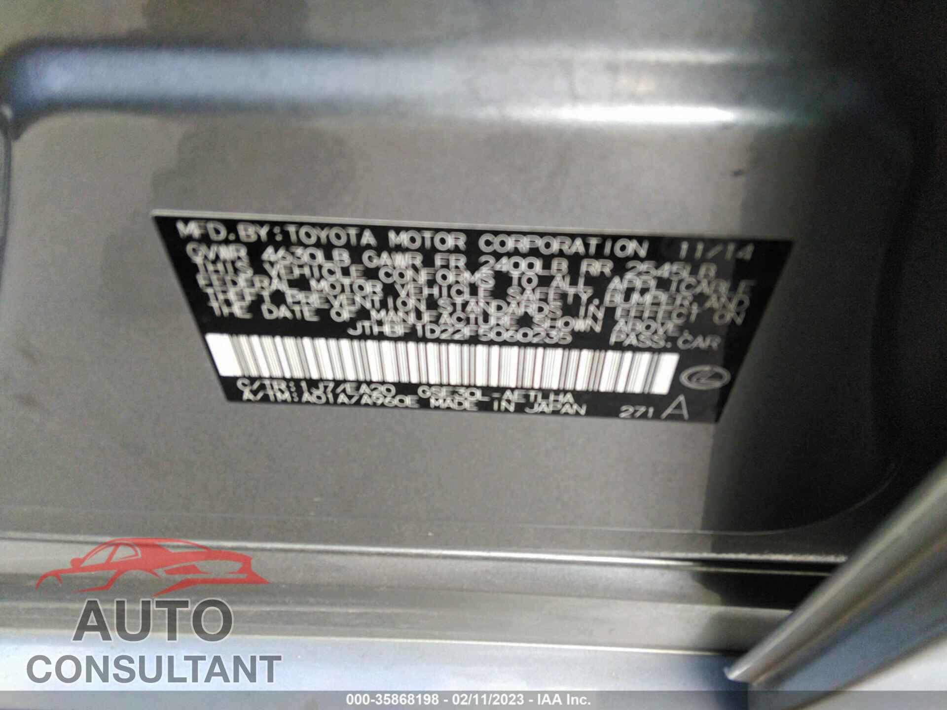 LEXUS IS 250 2015 - JTHBF1D22F5060235