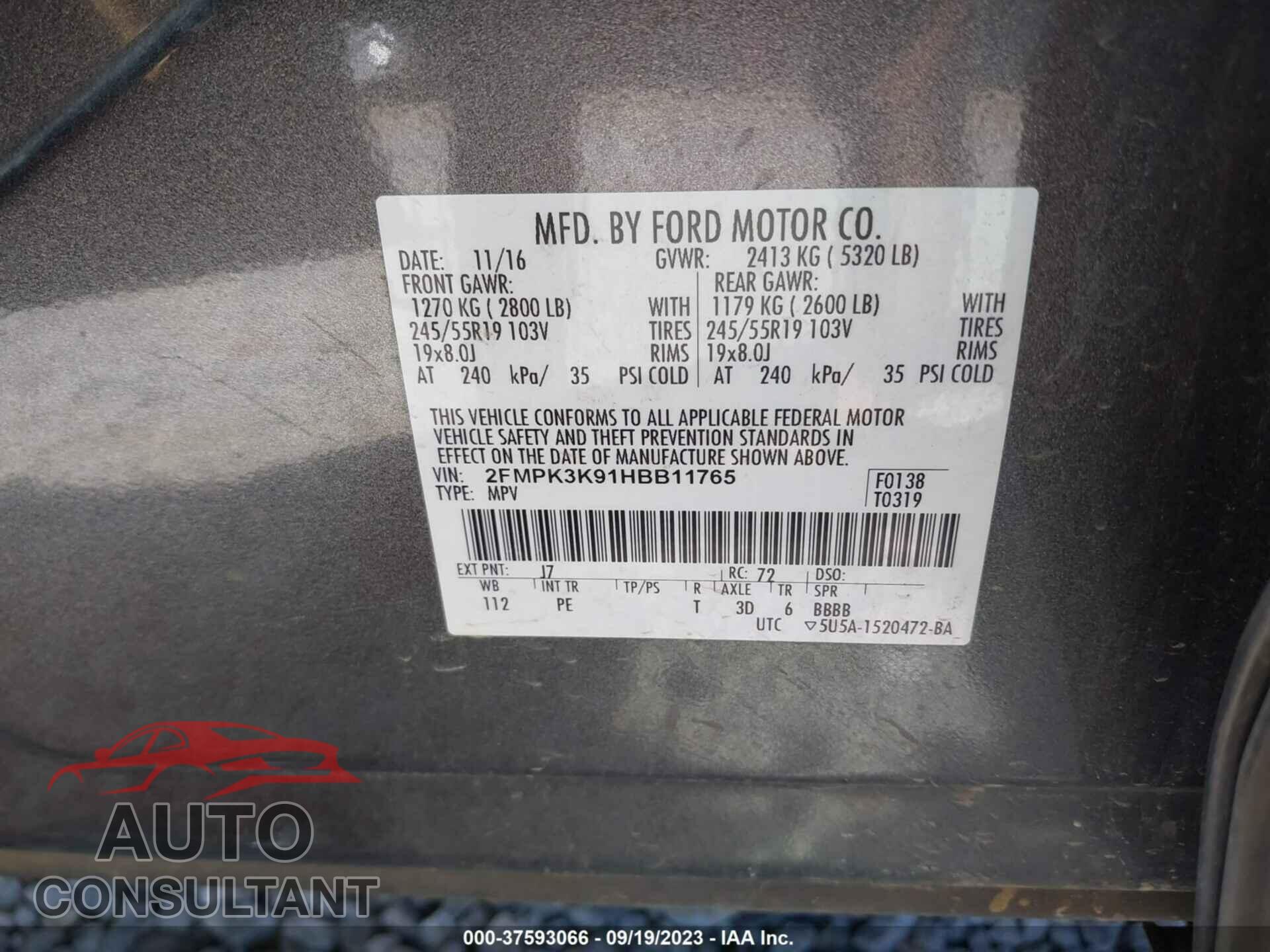 FORD EDGE 2017 - 2FMPK3K91HBB11765