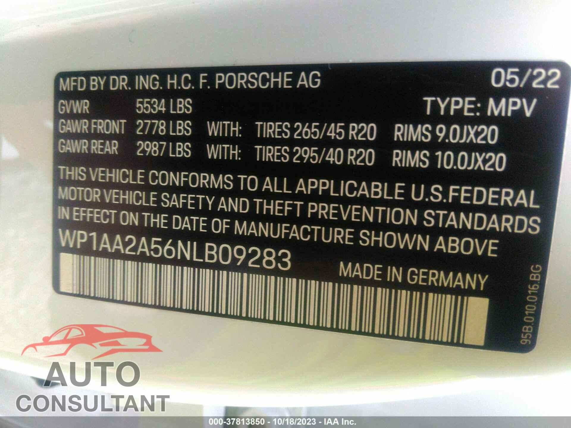 PORSCHE MACAN 2022 - WP1AA2A56NLB09283