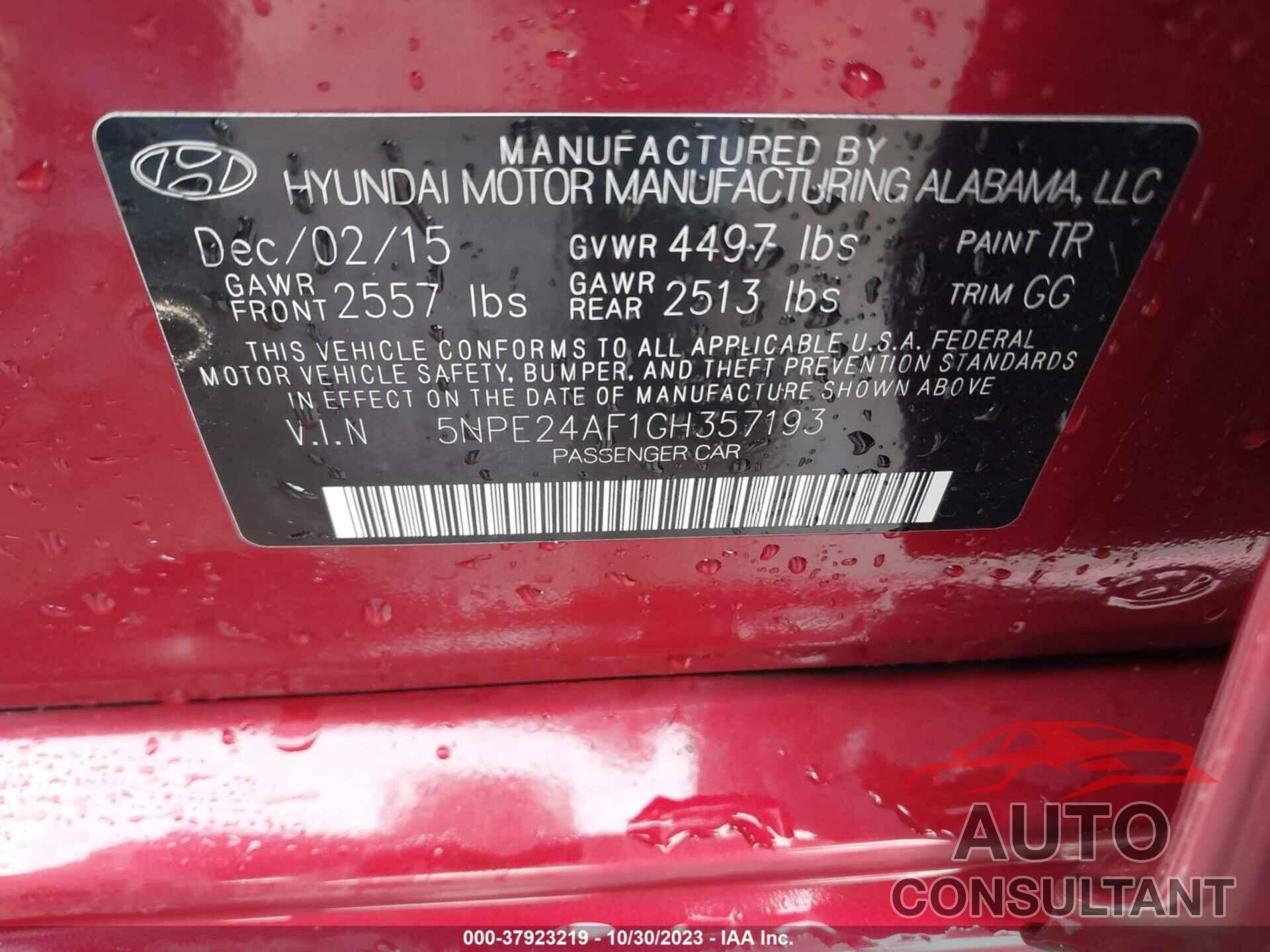 HYUNDAI SONATA 2016 - 5NPE24AF1GH357193