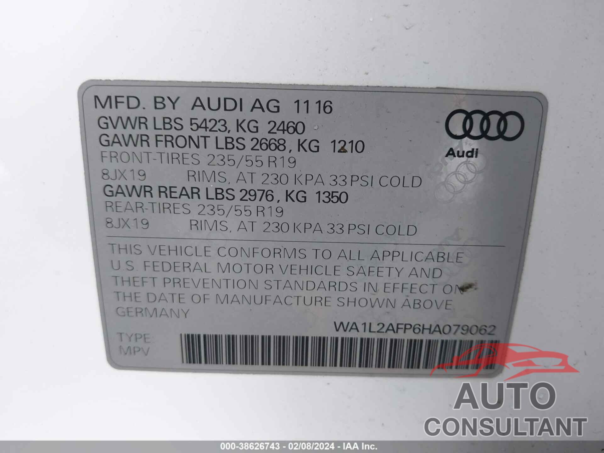 AUDI Q5 2017 - WA1L2AFP6HA079062