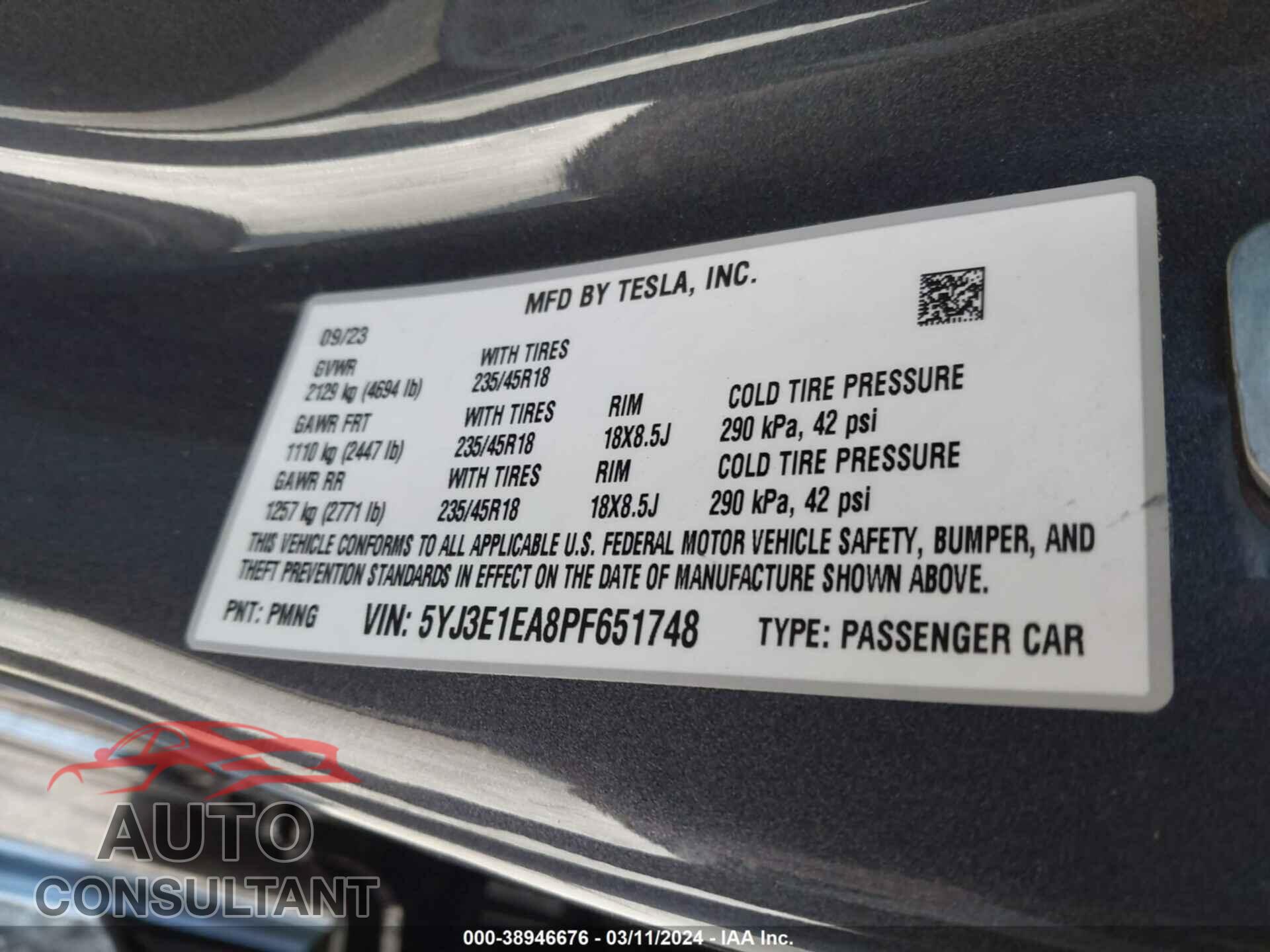 TESLA MODEL 3 2023 - 5YJ3E1EA8PF651748