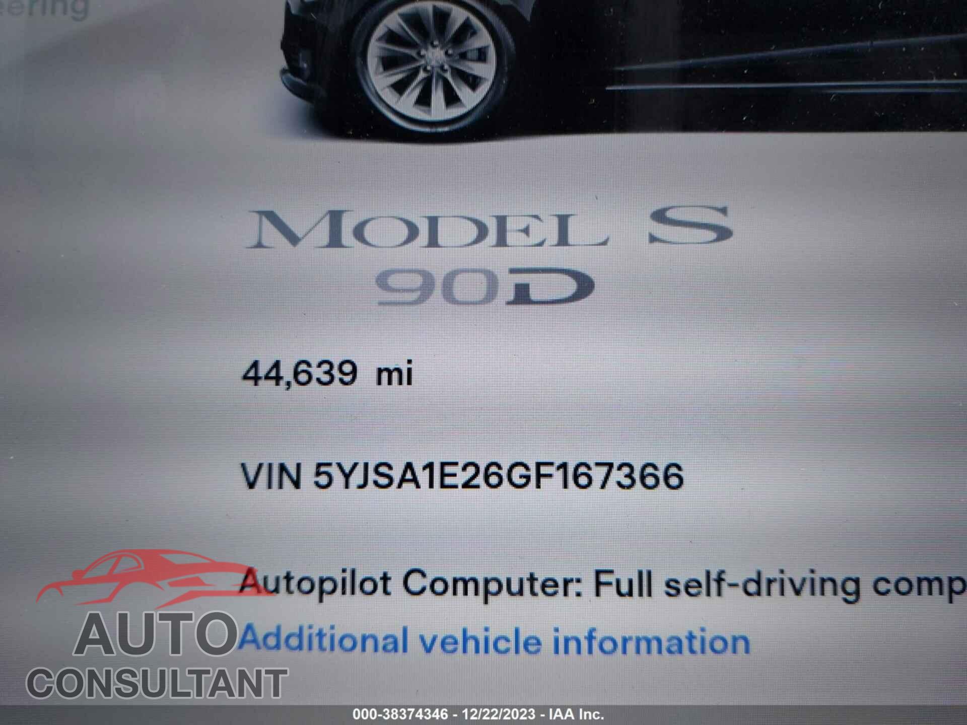 TESLA MODEL S 2016 - 5YJSA1E26GF167366