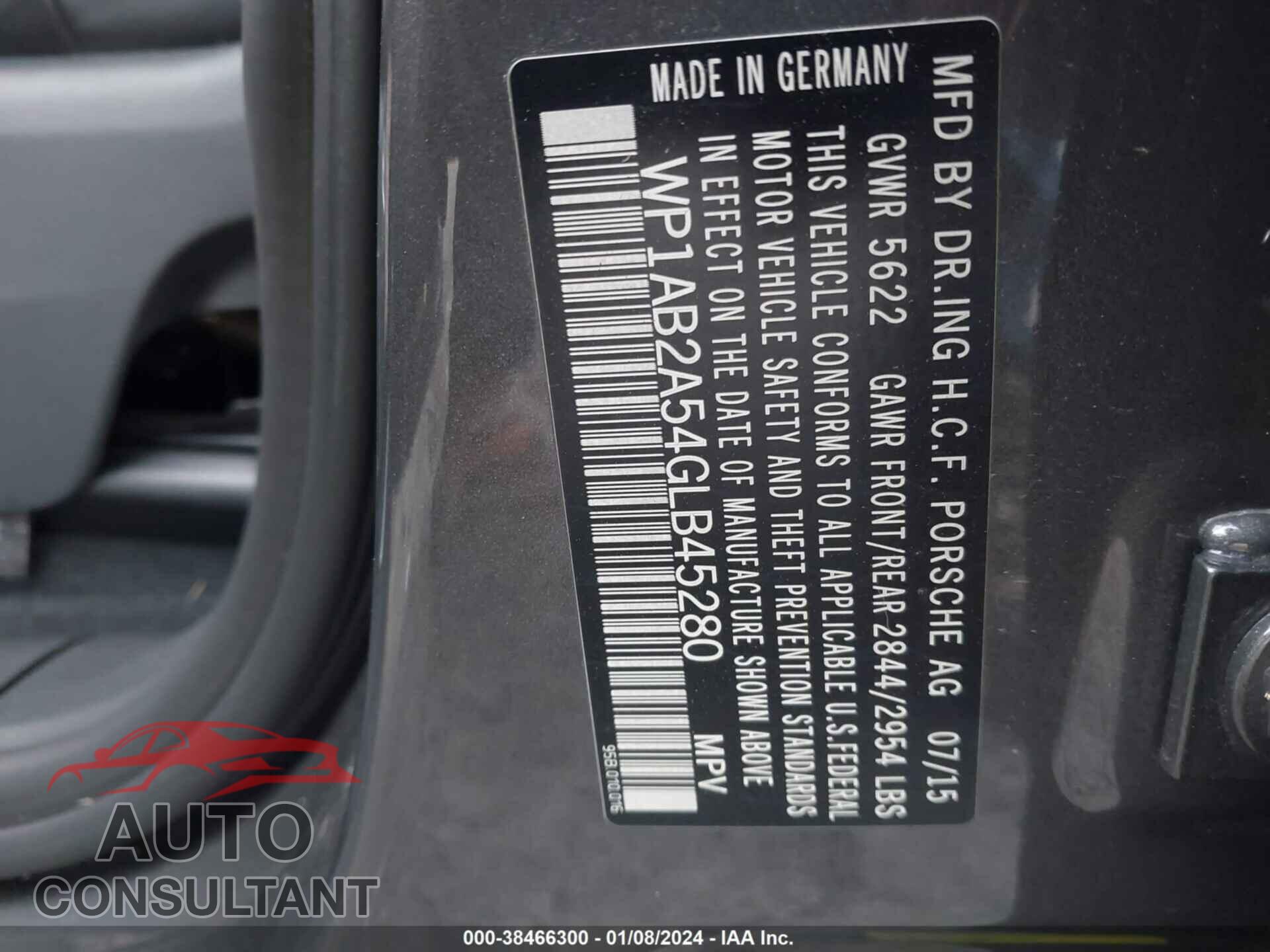 PORSCHE MACAN 2016 - WP1AB2A54GLB45280