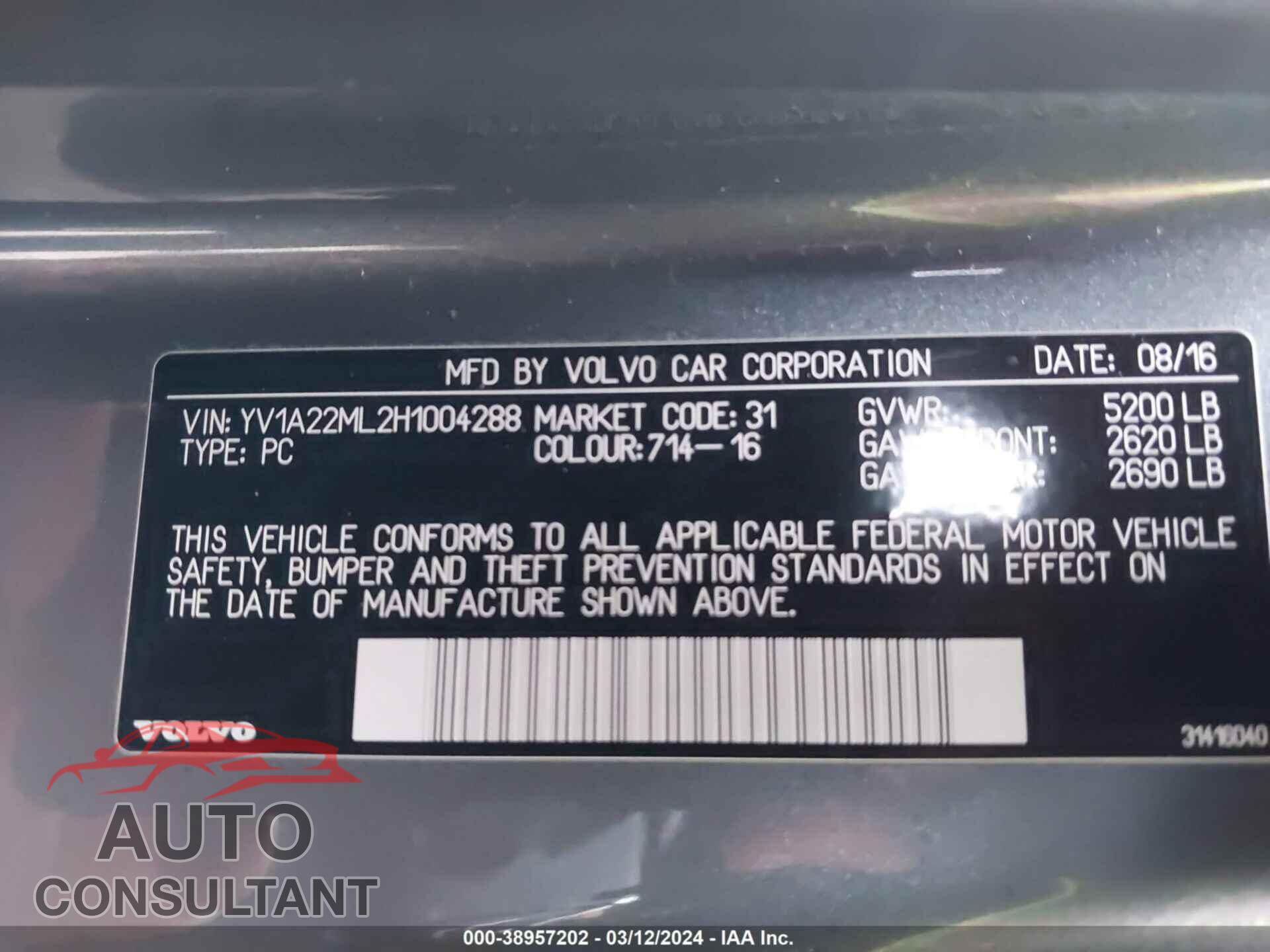 VOLVO S90 2017 - YV1A22ML2H1004288