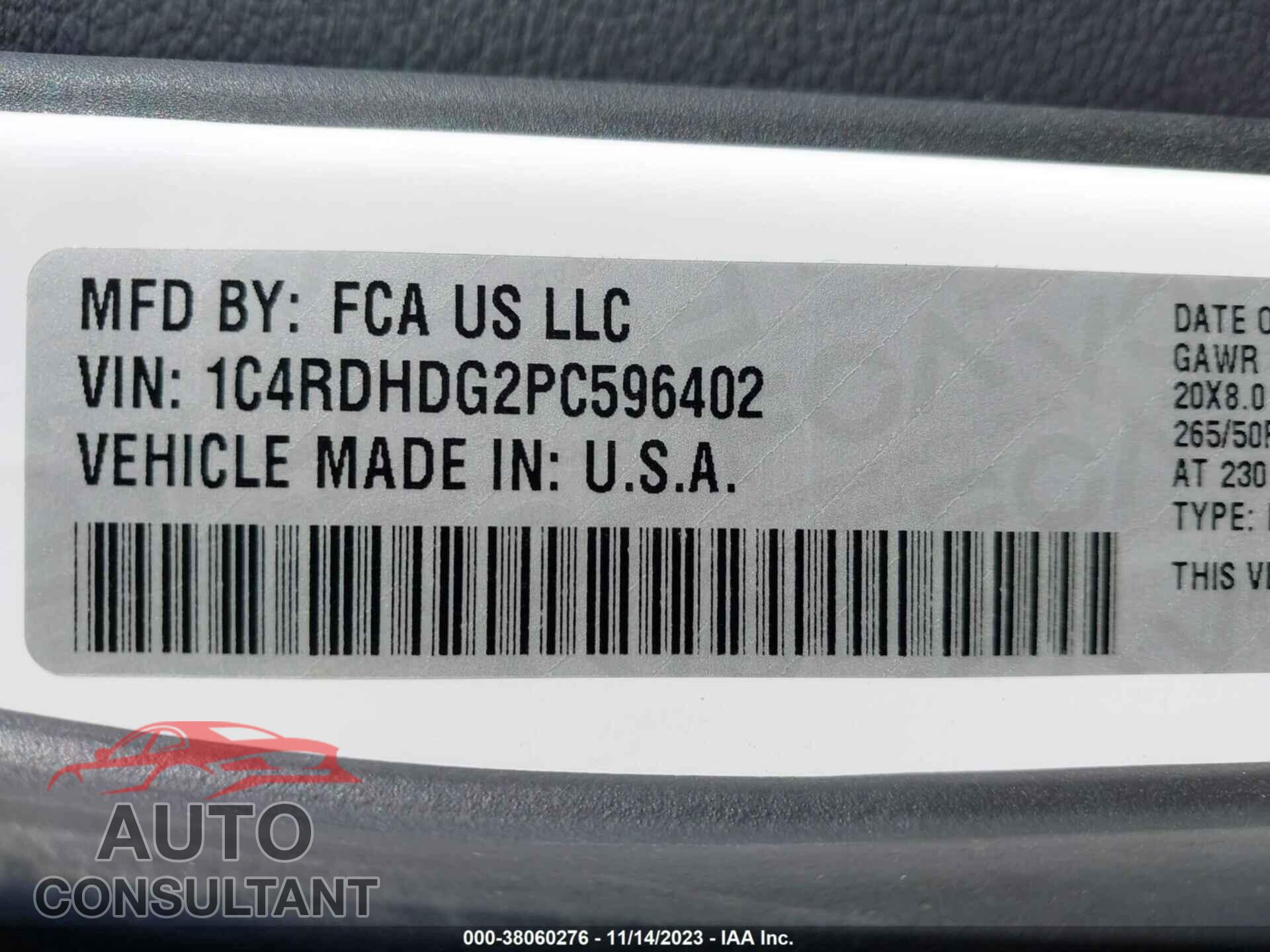 DODGE DURANGO 2023 - 1C4RDHDG2PC596402