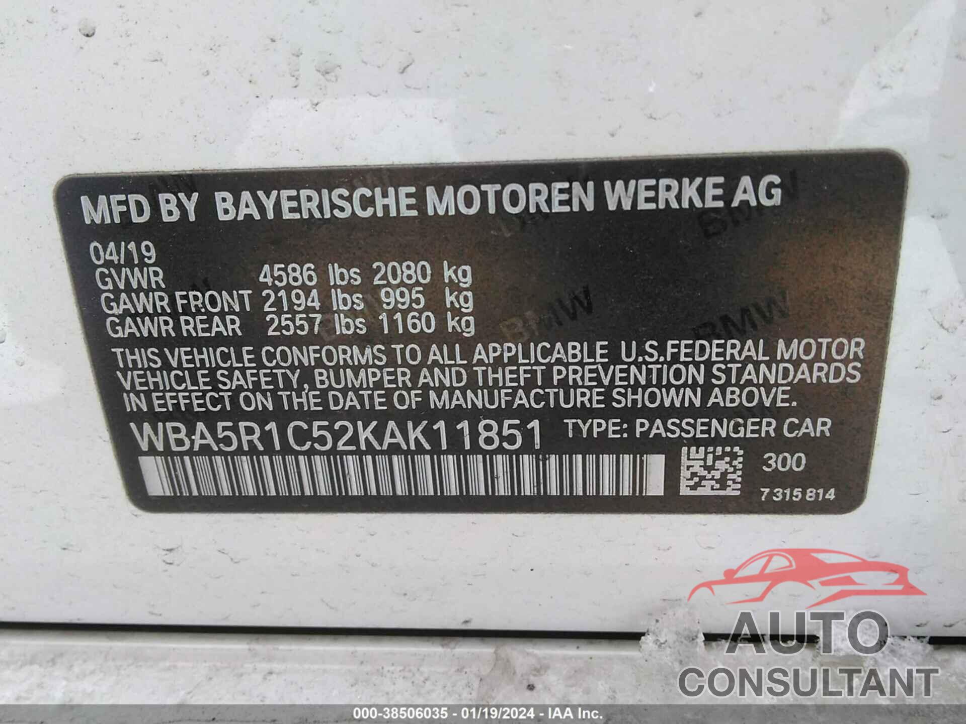 BMW 330I 2019 - WBA5R1C52KAK11851