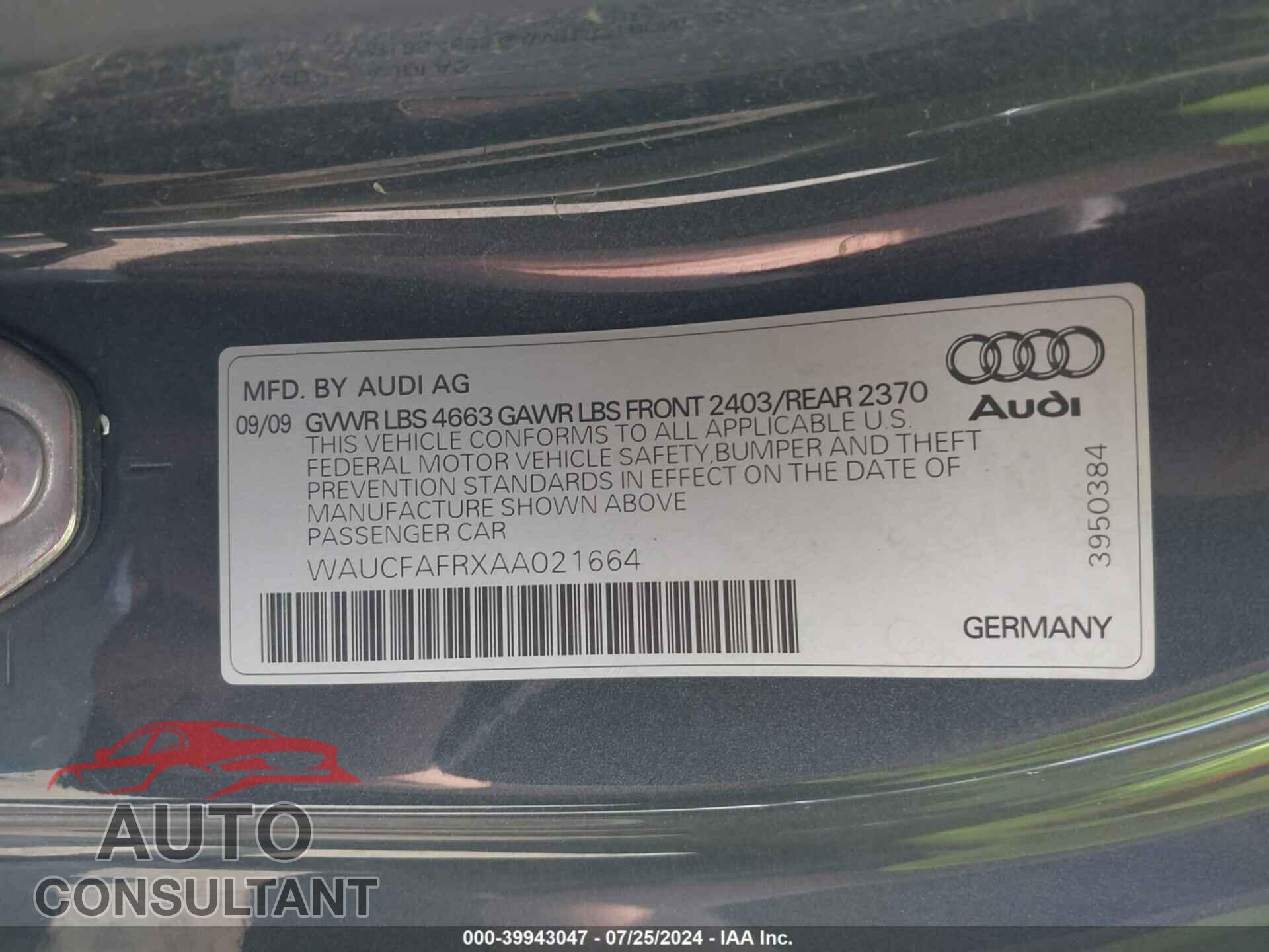AUDI A5 2010 - WAUCFAFRXAA021664