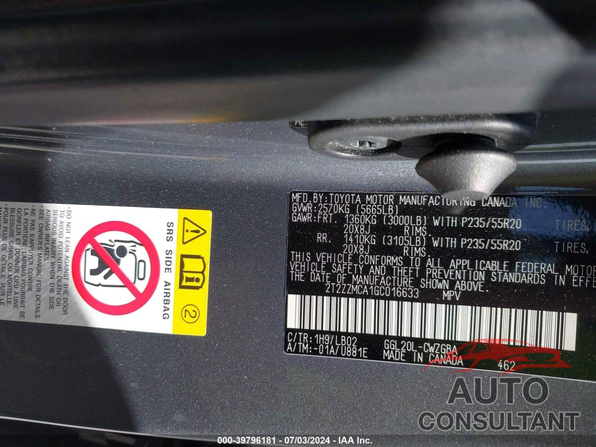 LEXUS RX 350 2016 - 2T2ZZMCA1GC016633