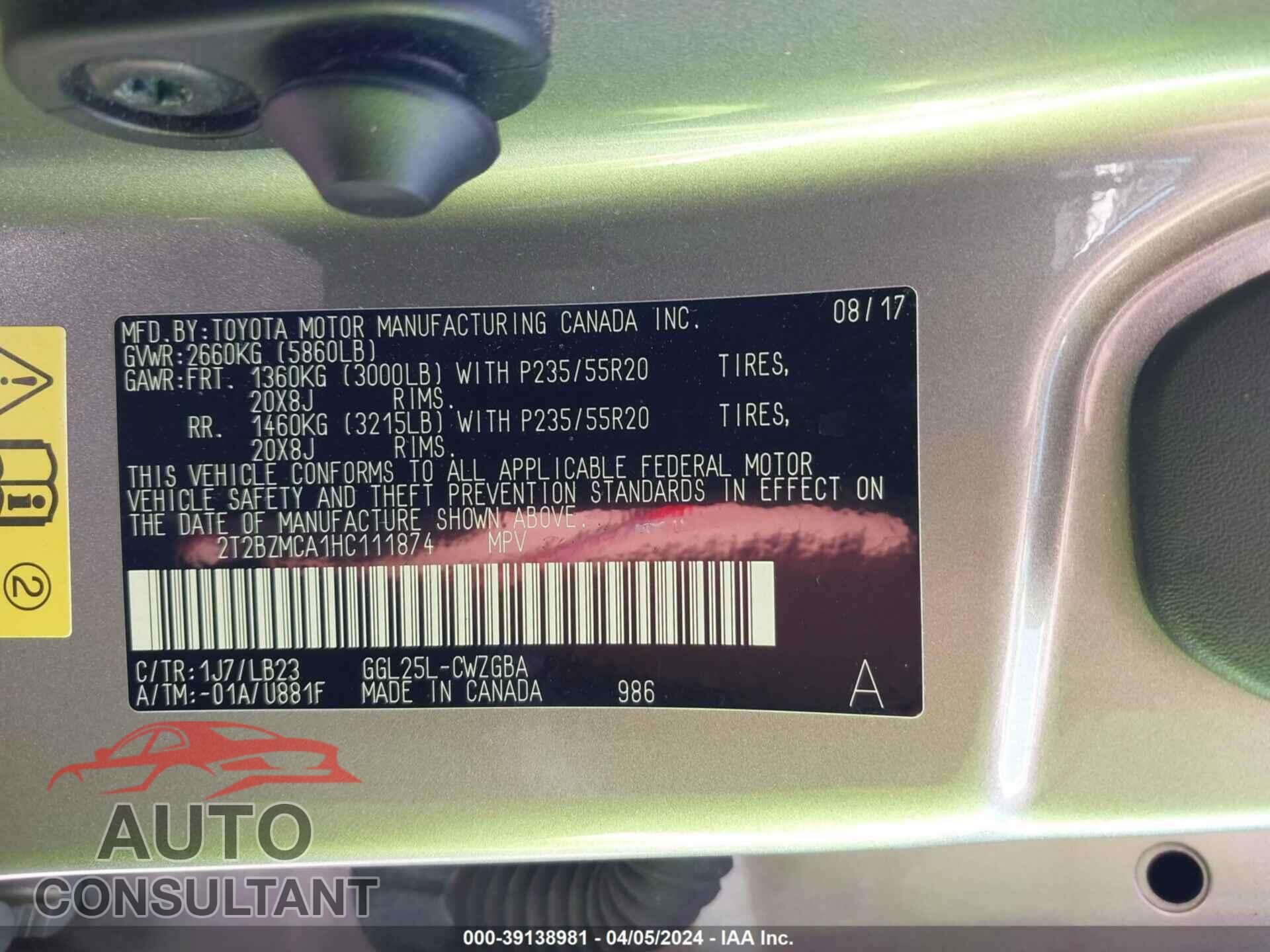 LEXUS RX 350 2017 - 2T2BZMCA18C111874