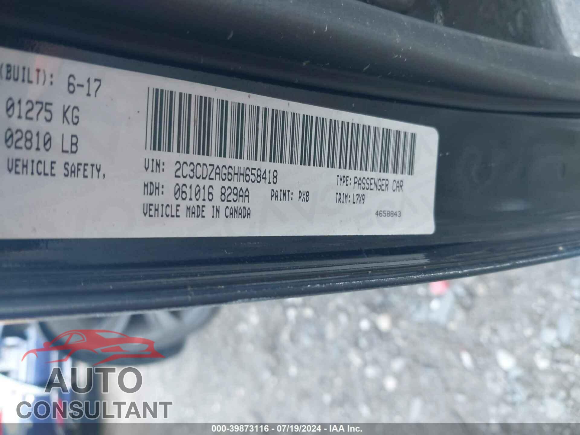 DODGE CHALLENGER 2017 - 2C3CDZAG6HH658418