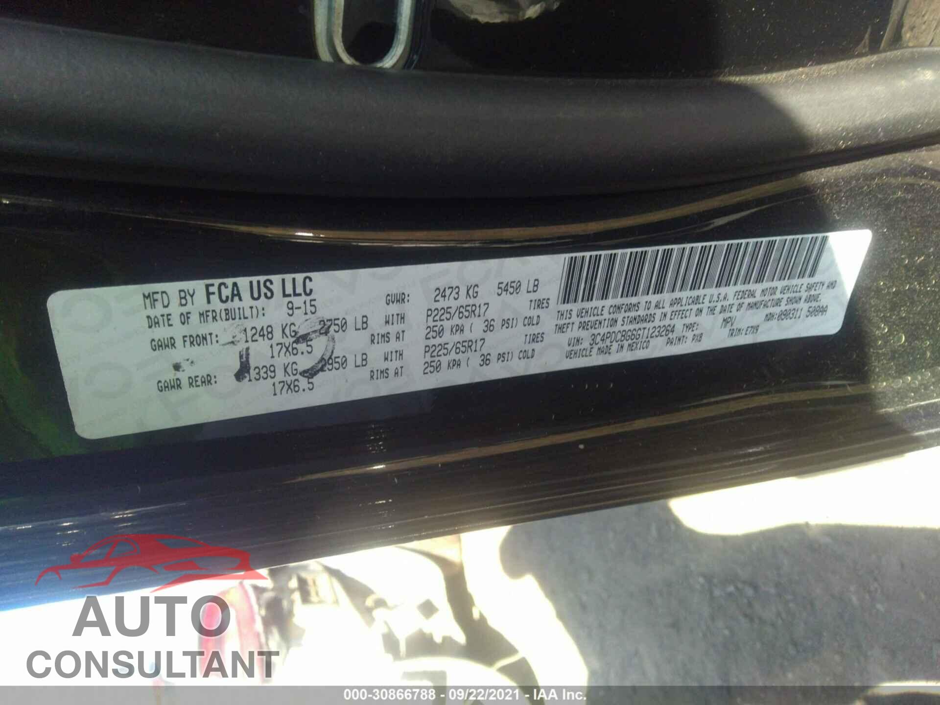 DODGE JOURNEY 2016 - 3C4PDCBG6GT123264
