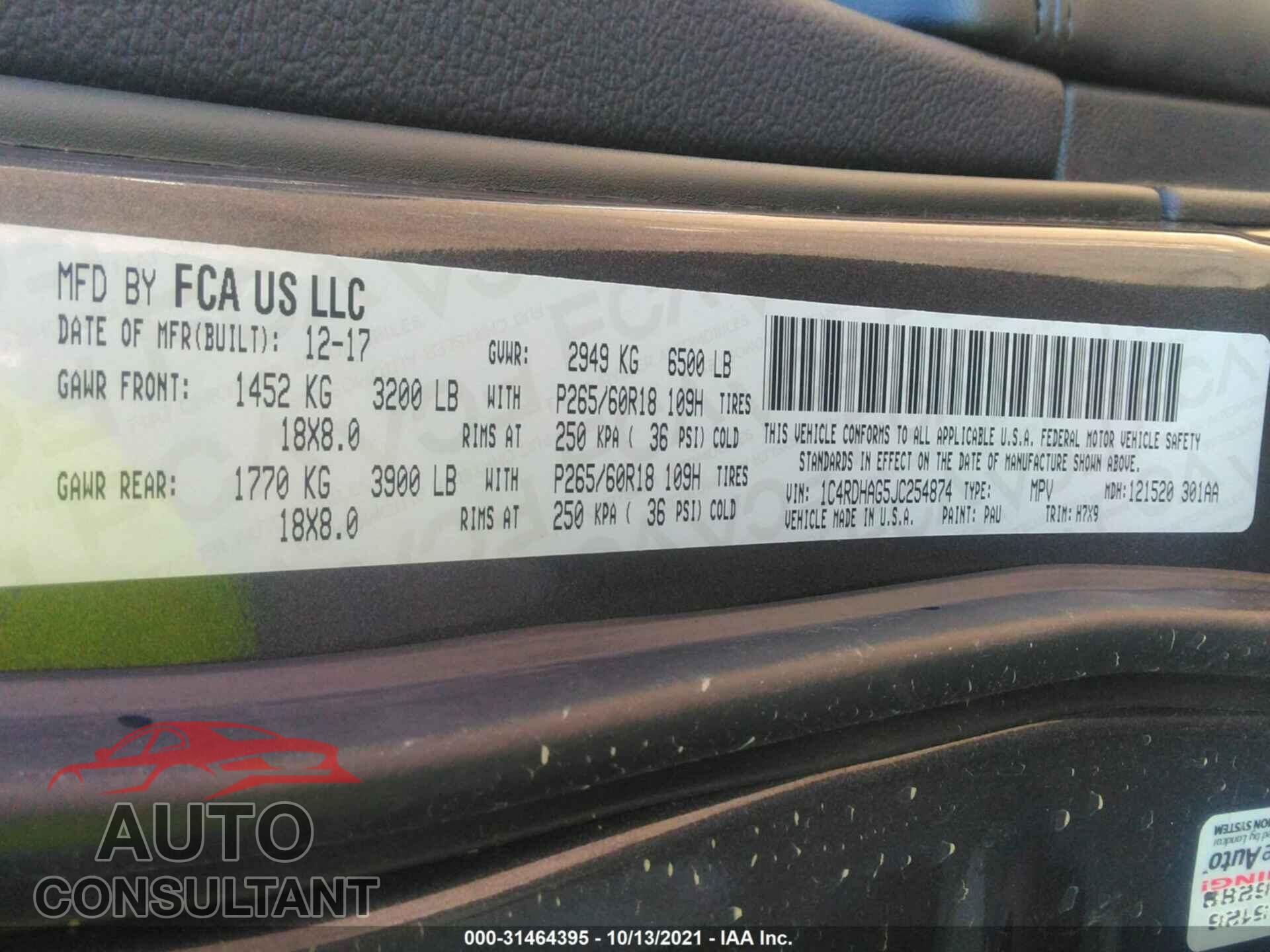 DODGE DURANGO 2018 - 1C4RDHAG5JC254874