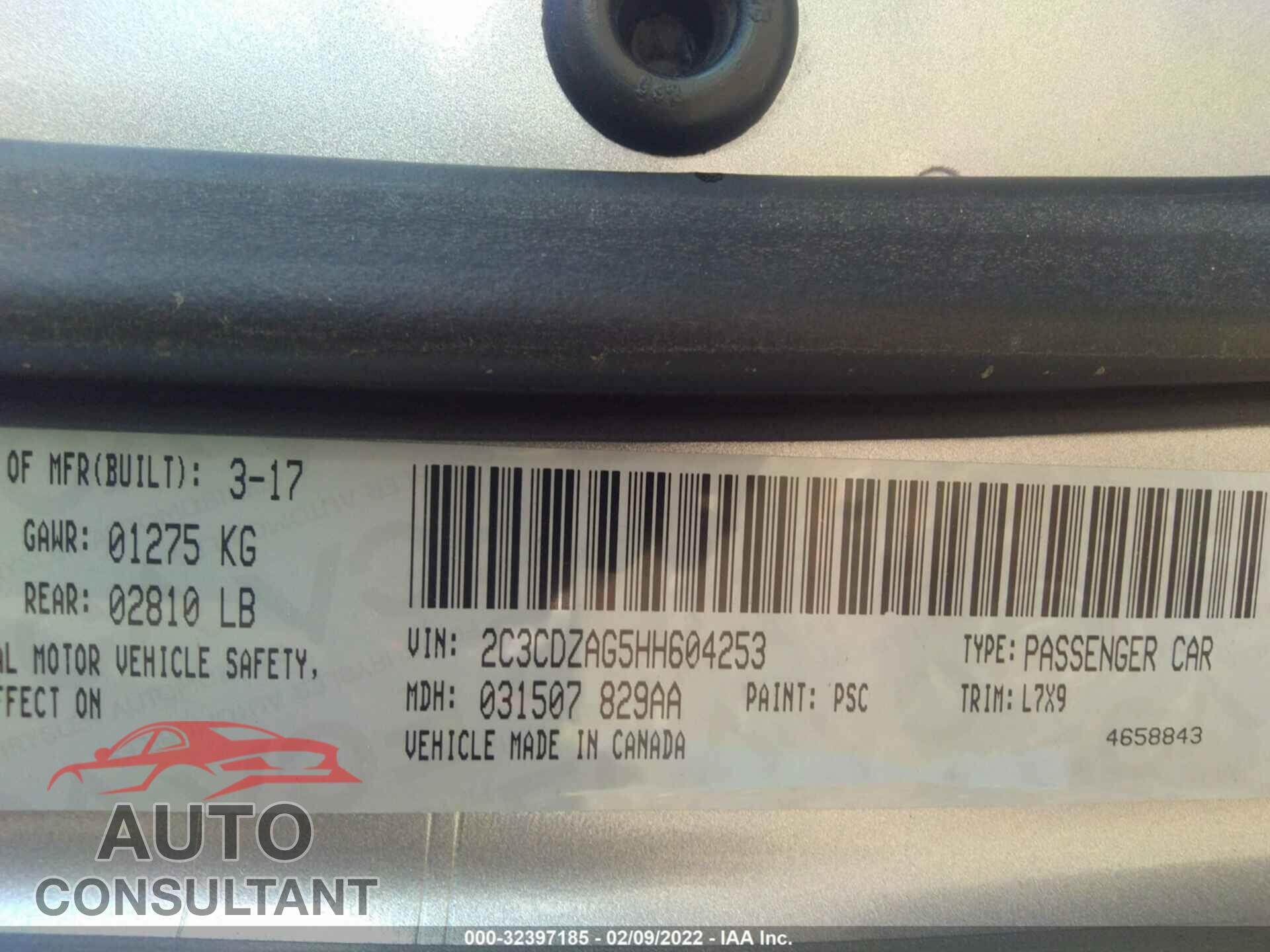 DODGE CHALLENGER 2017 - 2C3CDZAG5HH604253
